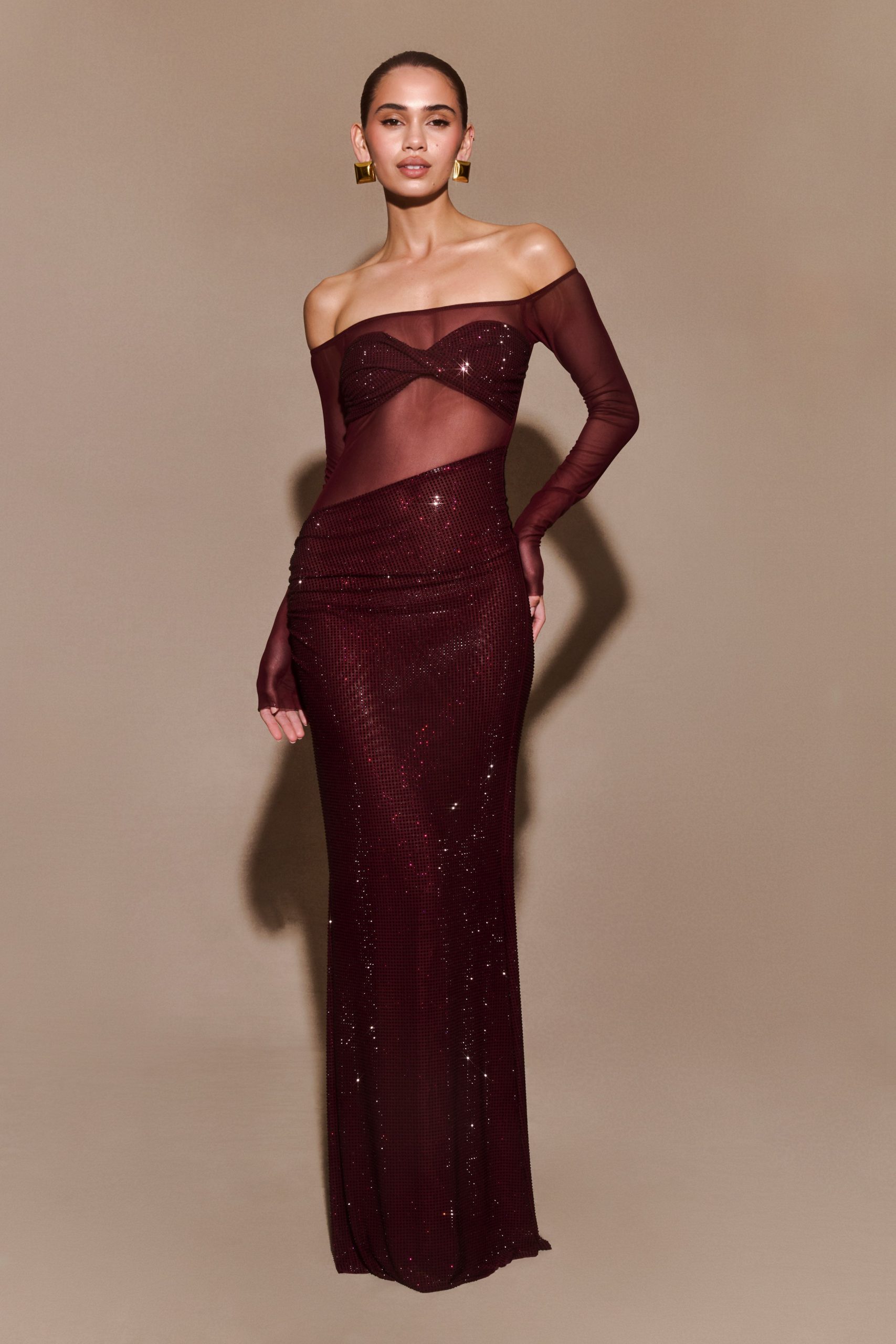 Nash Diamante Off Shoulder Maxi Dress - Mahogany - Image 7