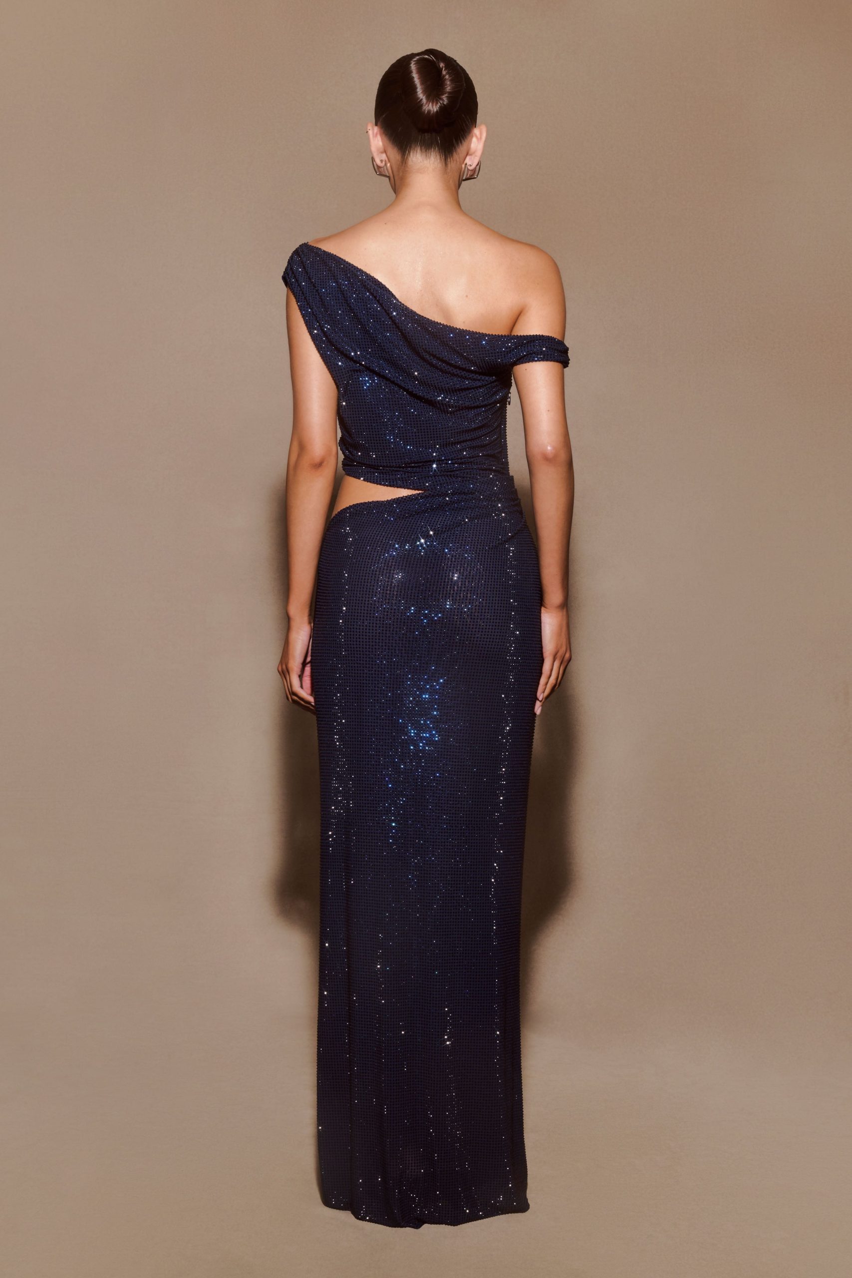 Kenny Diamante One Shoulder Maxi Dress - Navy - Image 2