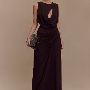 Oria Chiffon Maxi Dress - Cacao Brown