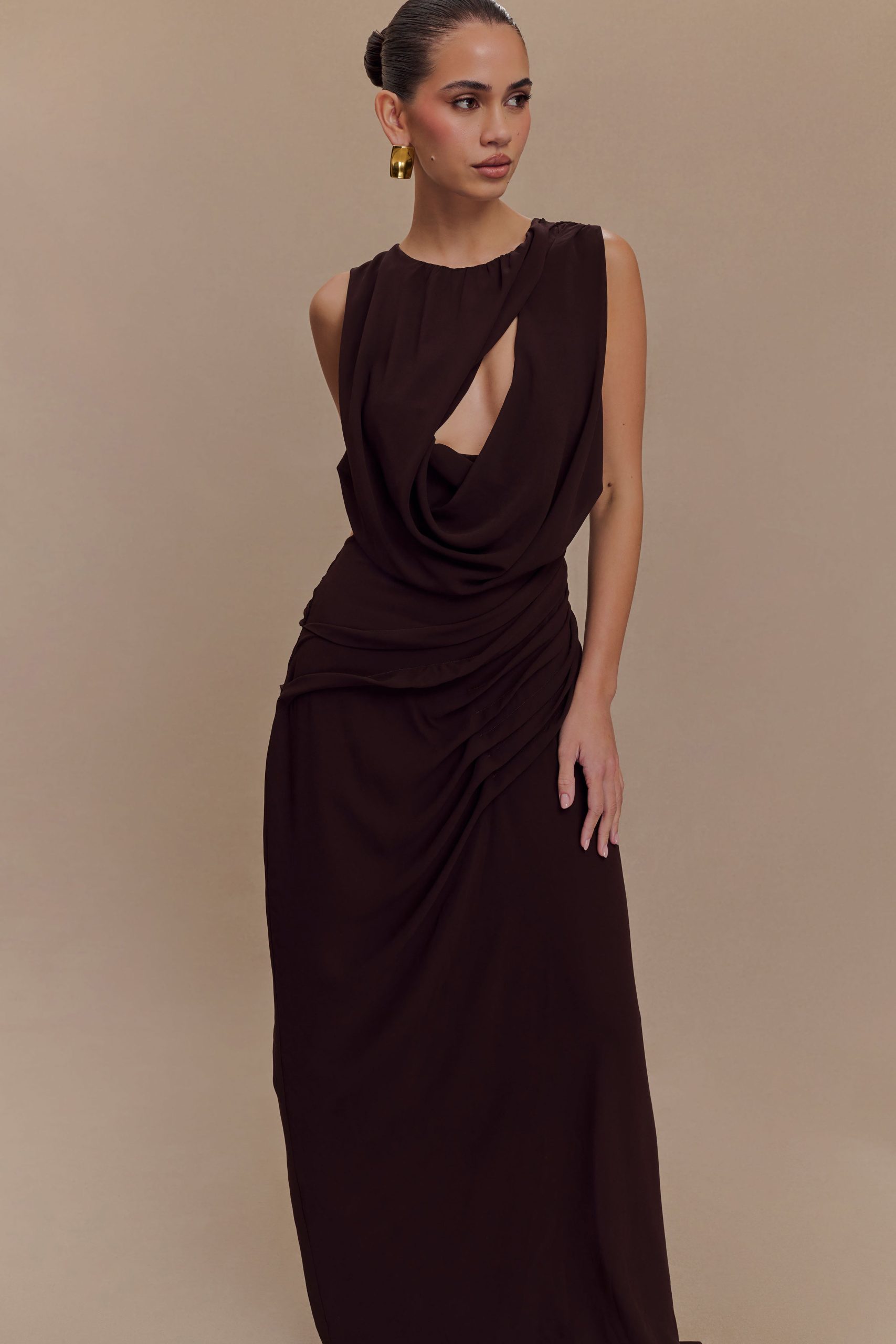 Oria Chiffon Maxi Dress - Cacao Brown - Image 5