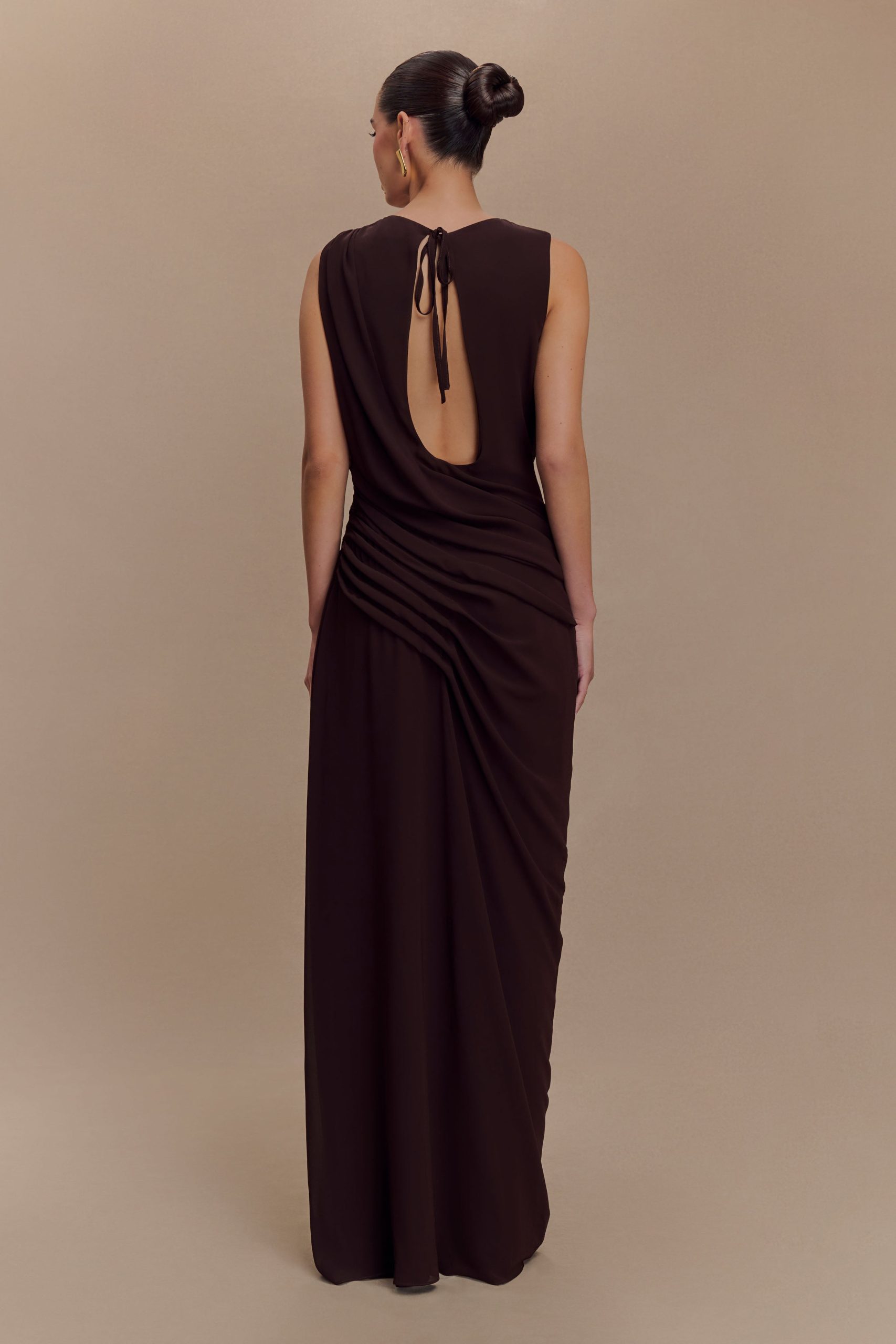 Oria Chiffon Maxi Dress - Cacao Brown - Image 2