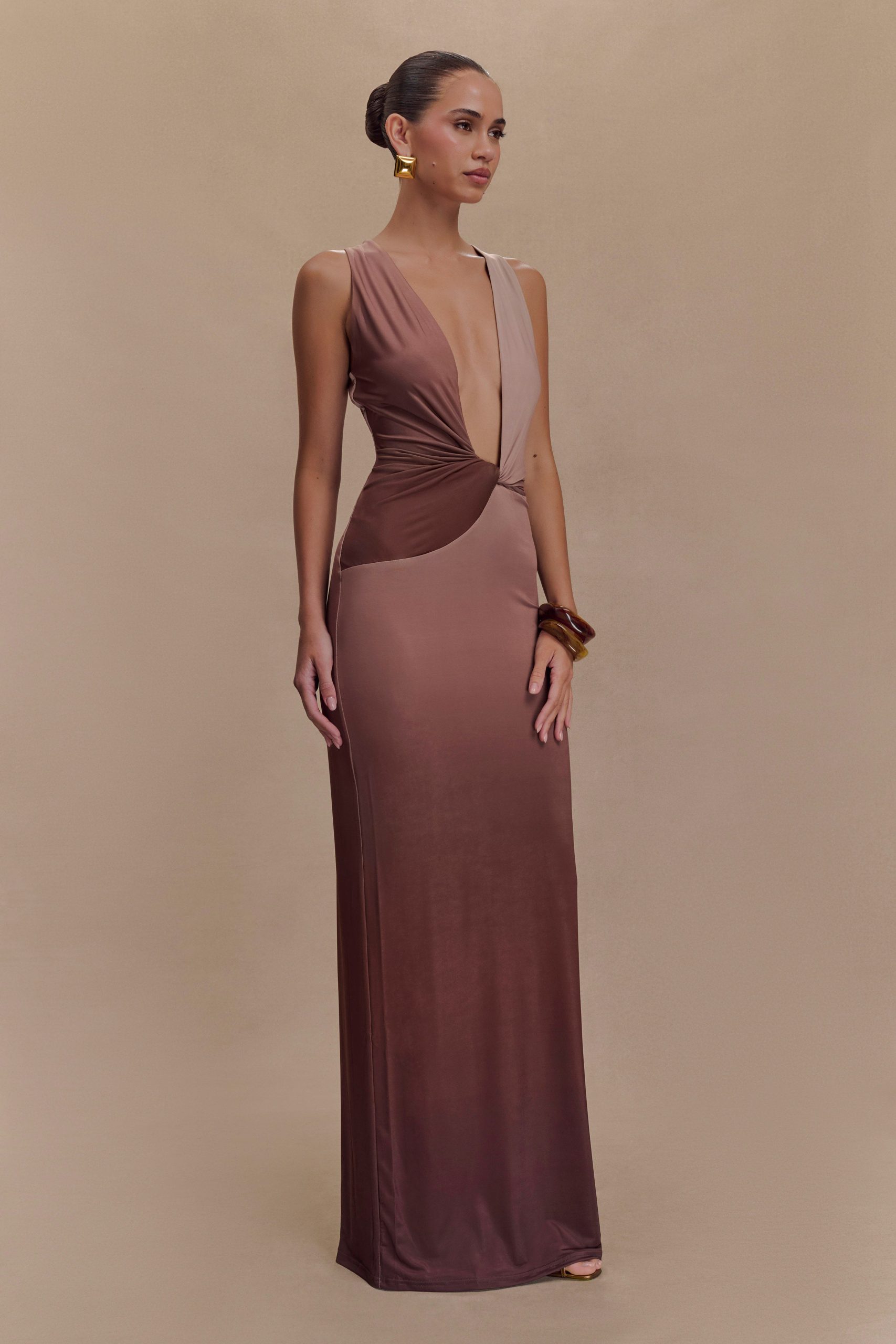 Stella Draped Slinky Maxi Dress - Mocha Ombre - Image 4