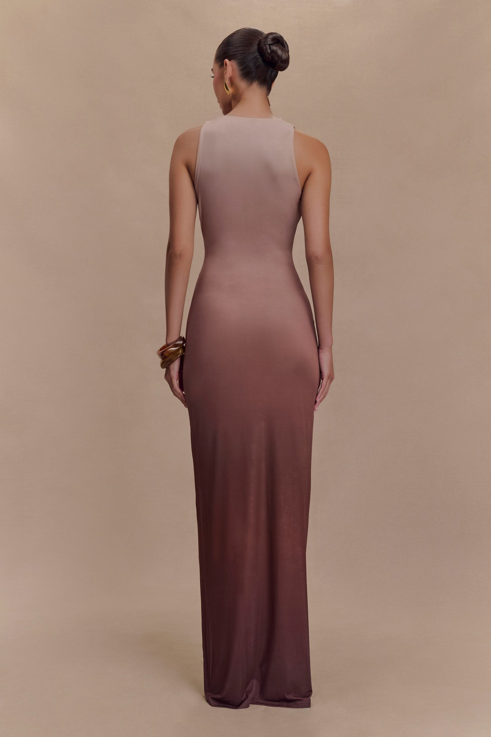Stella Draped Slinky Maxi Dress - Mocha Ombre - Image 2
