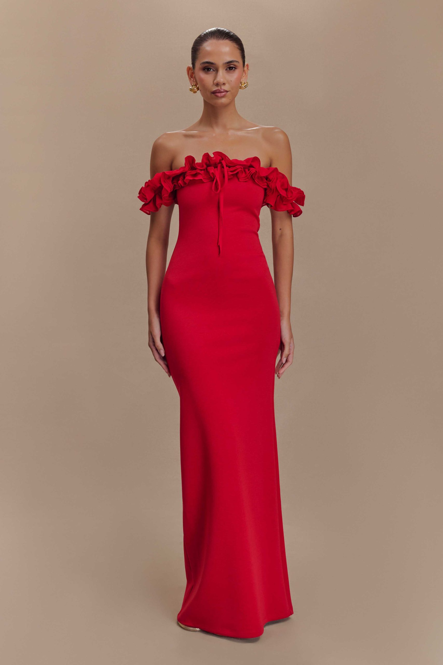 Nova Ruffle Off Shoulder Maxi Dress - Ruby - Image 6