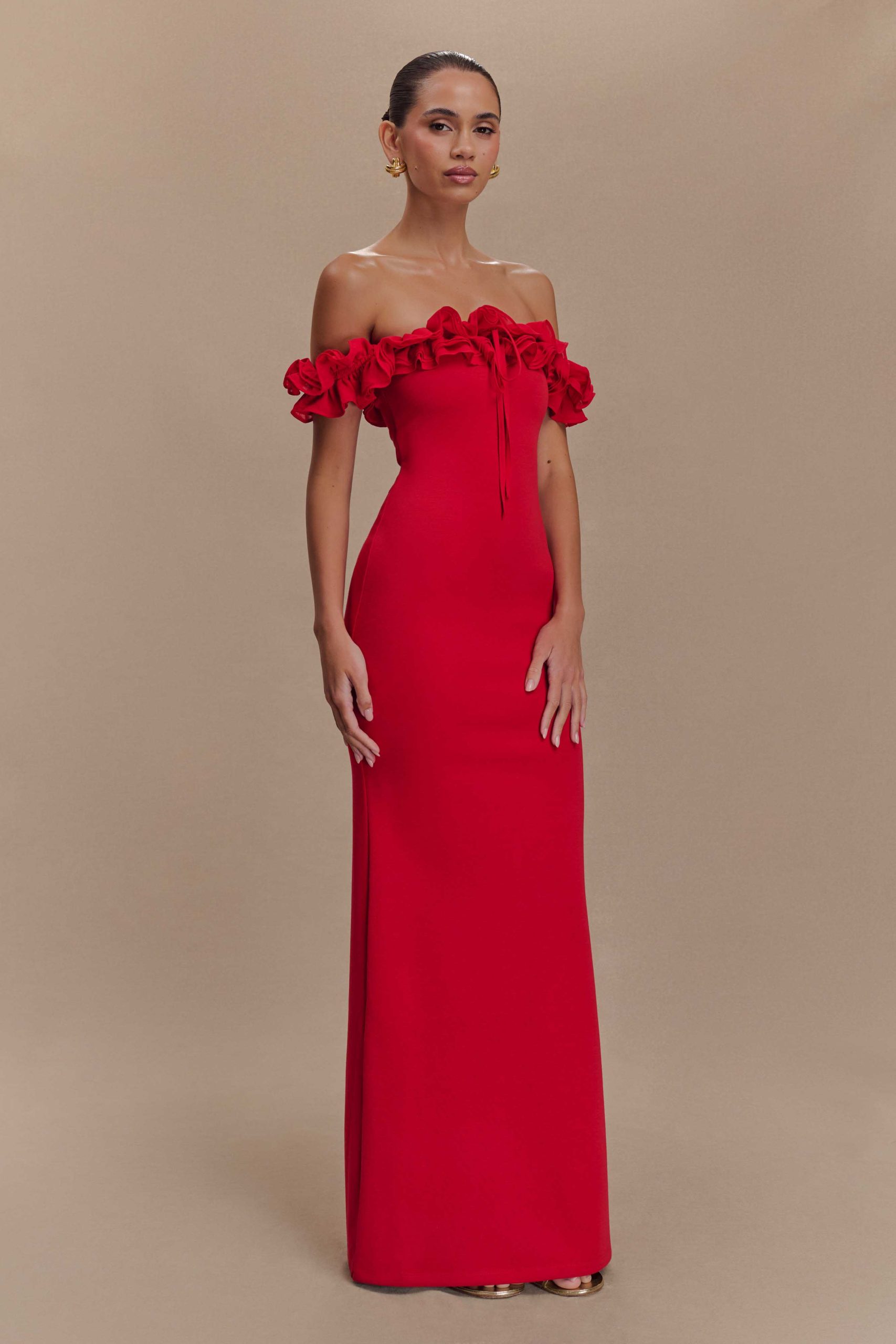 Nova Ruffle Off Shoulder Maxi Dress - Ruby - Image 5