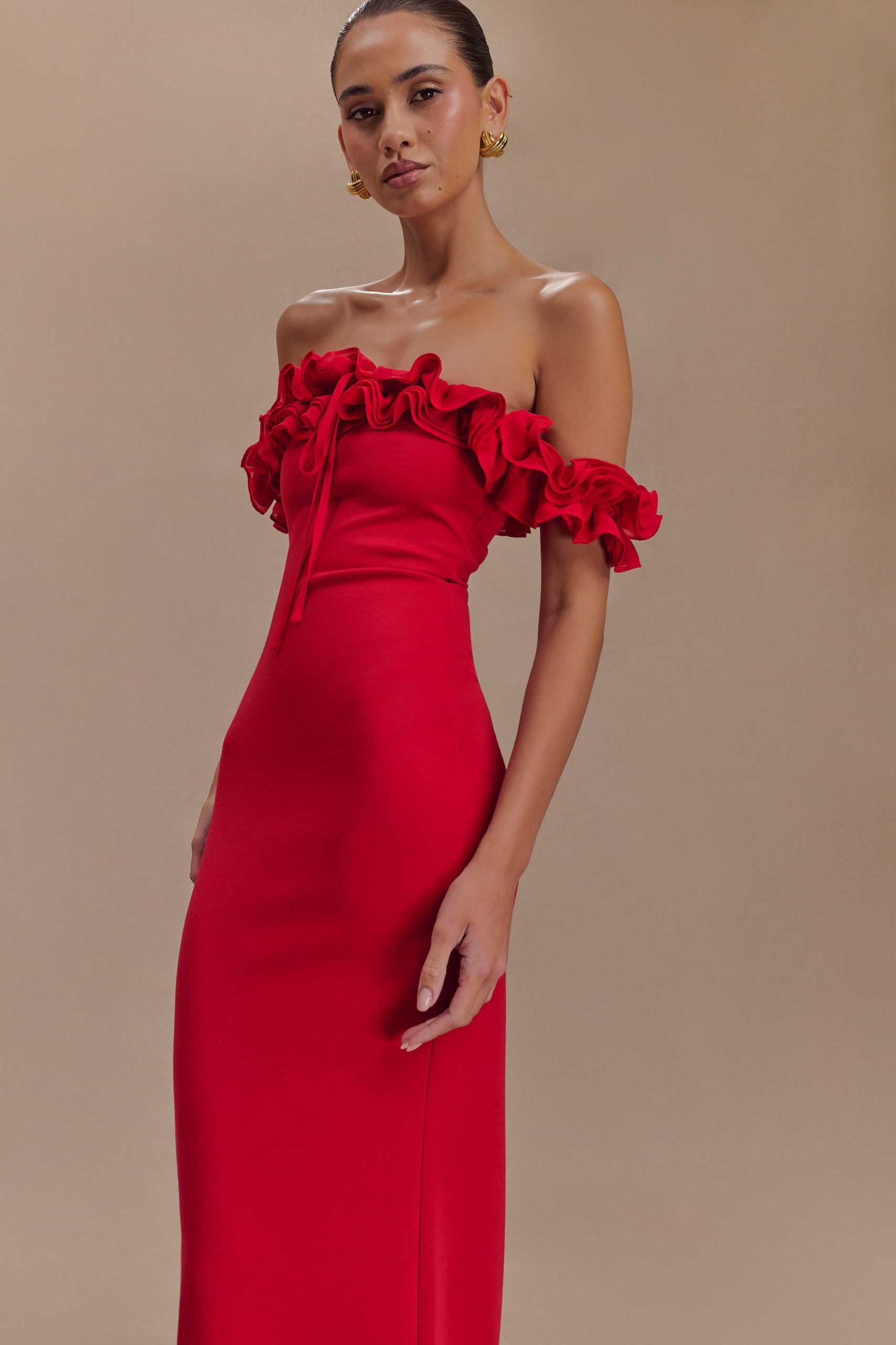 Nova Ruffle Off Shoulder Maxi Dress - Ruby - Image 7