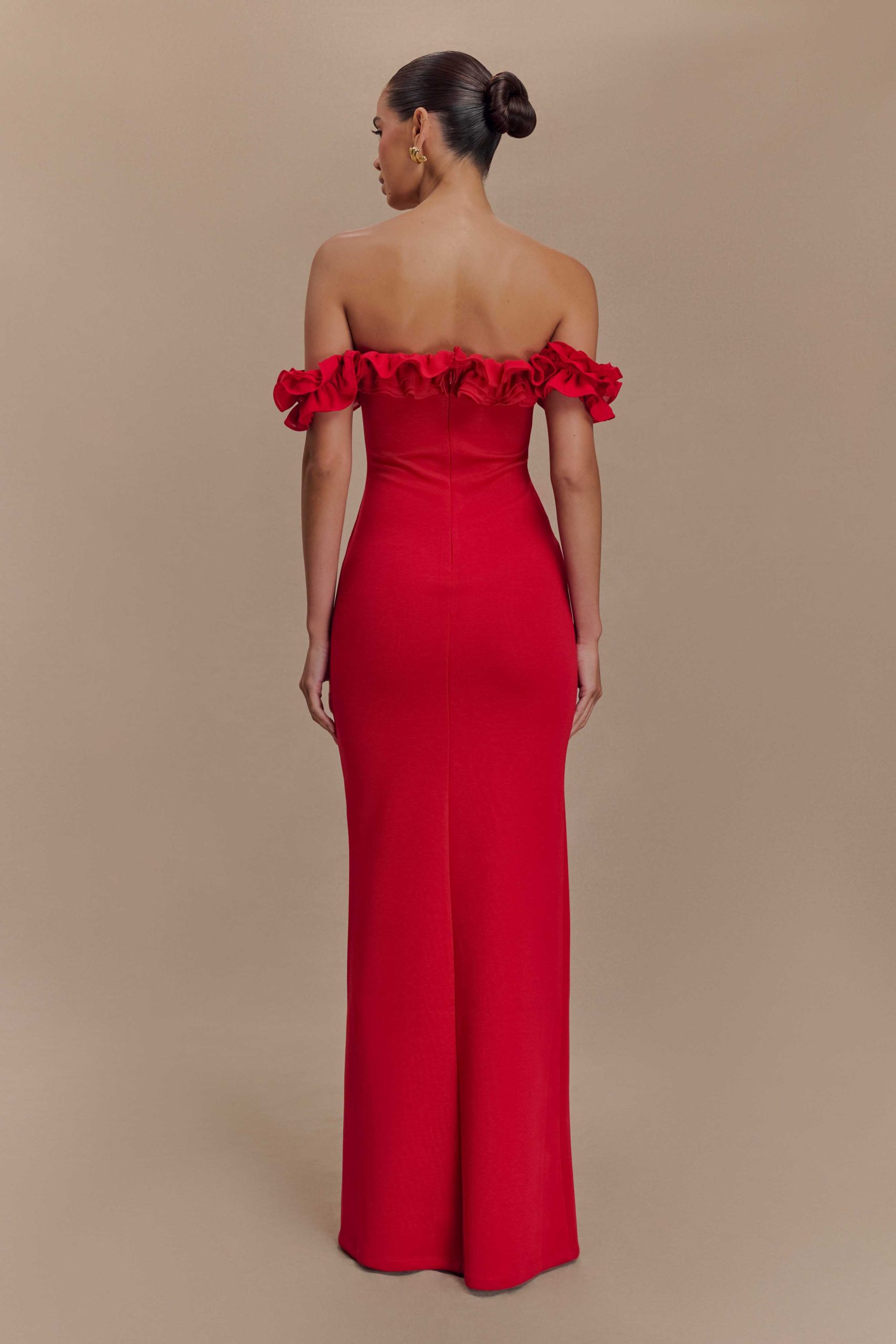 Nova Ruffle Off Shoulder Maxi Dress - Ruby - Image 2