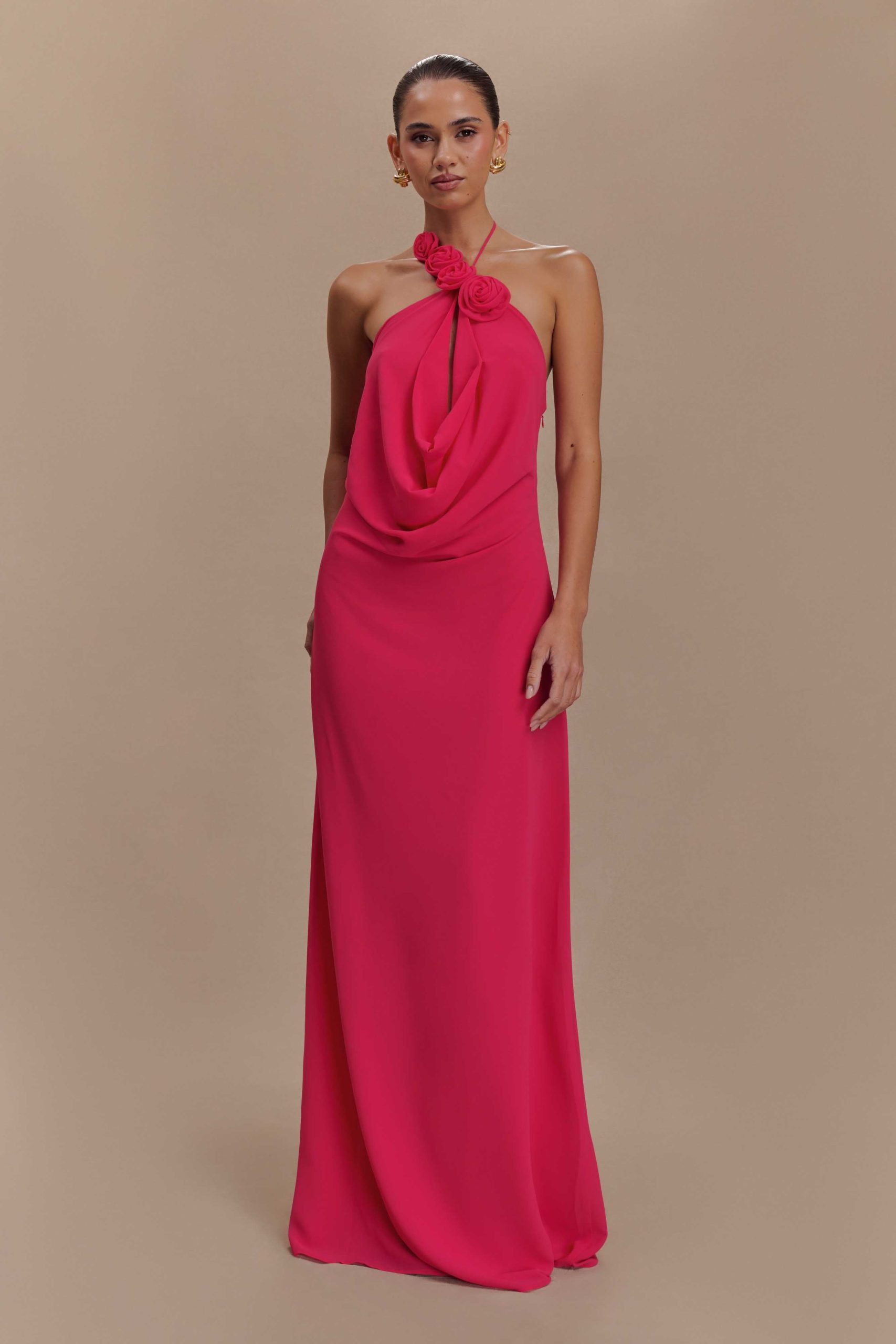 Rosalia Cowl Neck Maxi Dress - Raspberry - Image 5