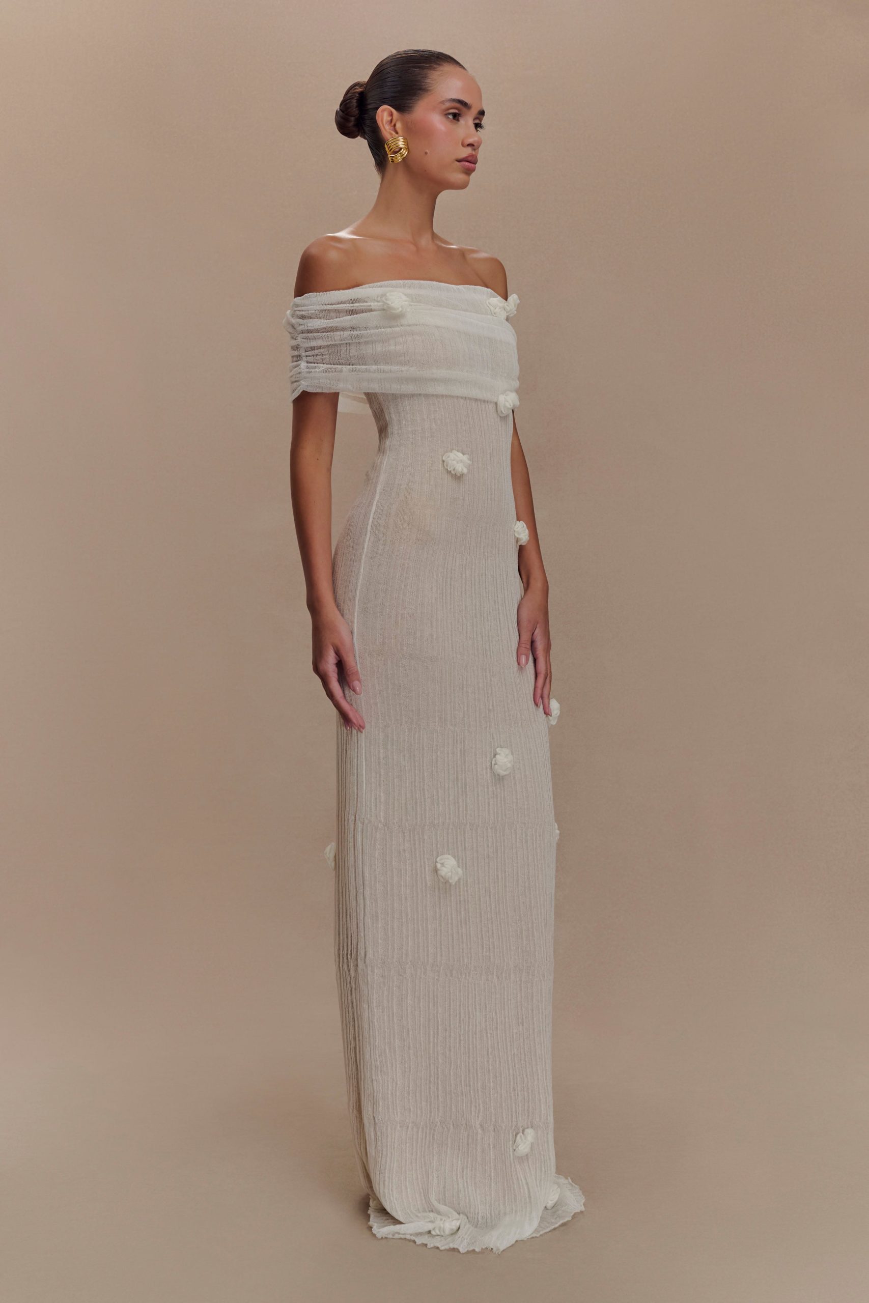 Brynn Orchid Knit Maxi Dress - Ivory - Image 4