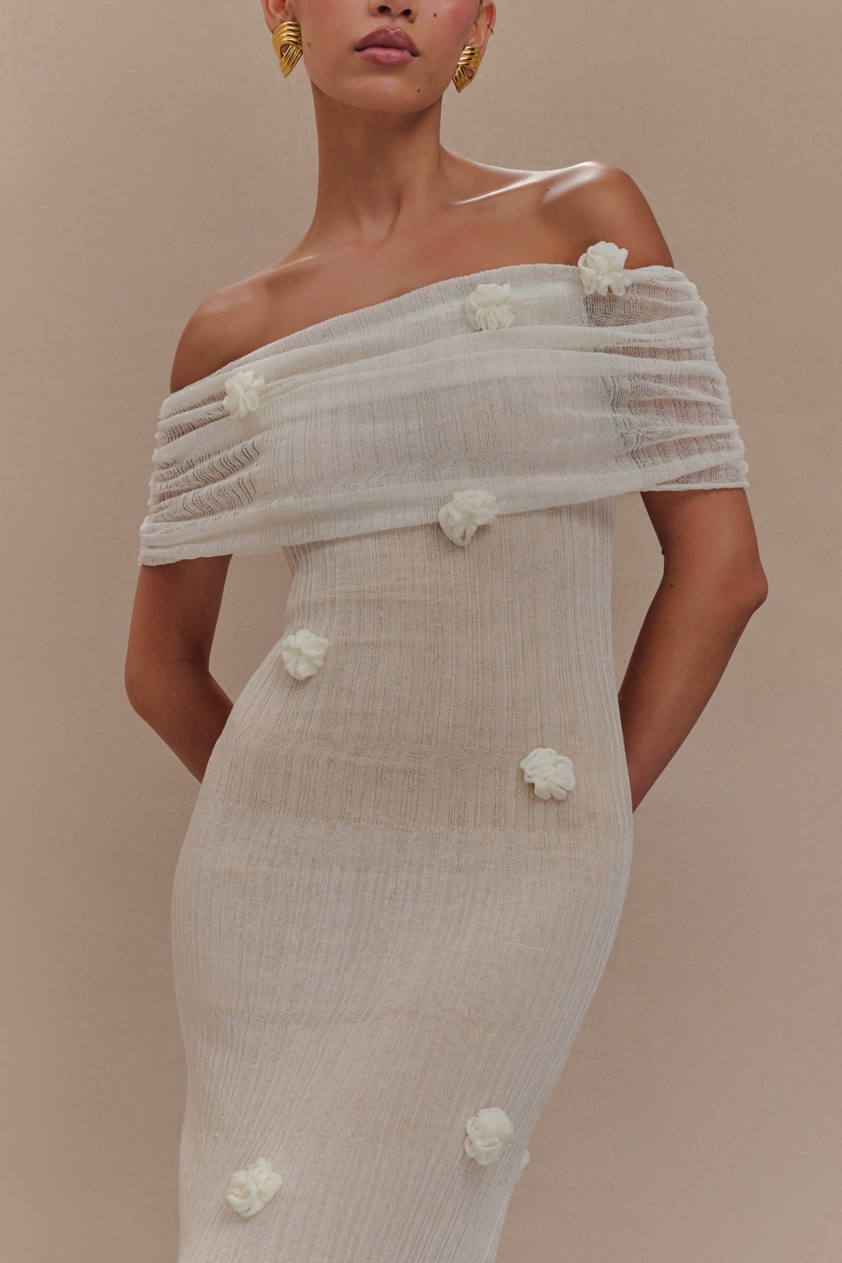 Brynn Orchid Knit Maxi Dress - Ivory - Image 3