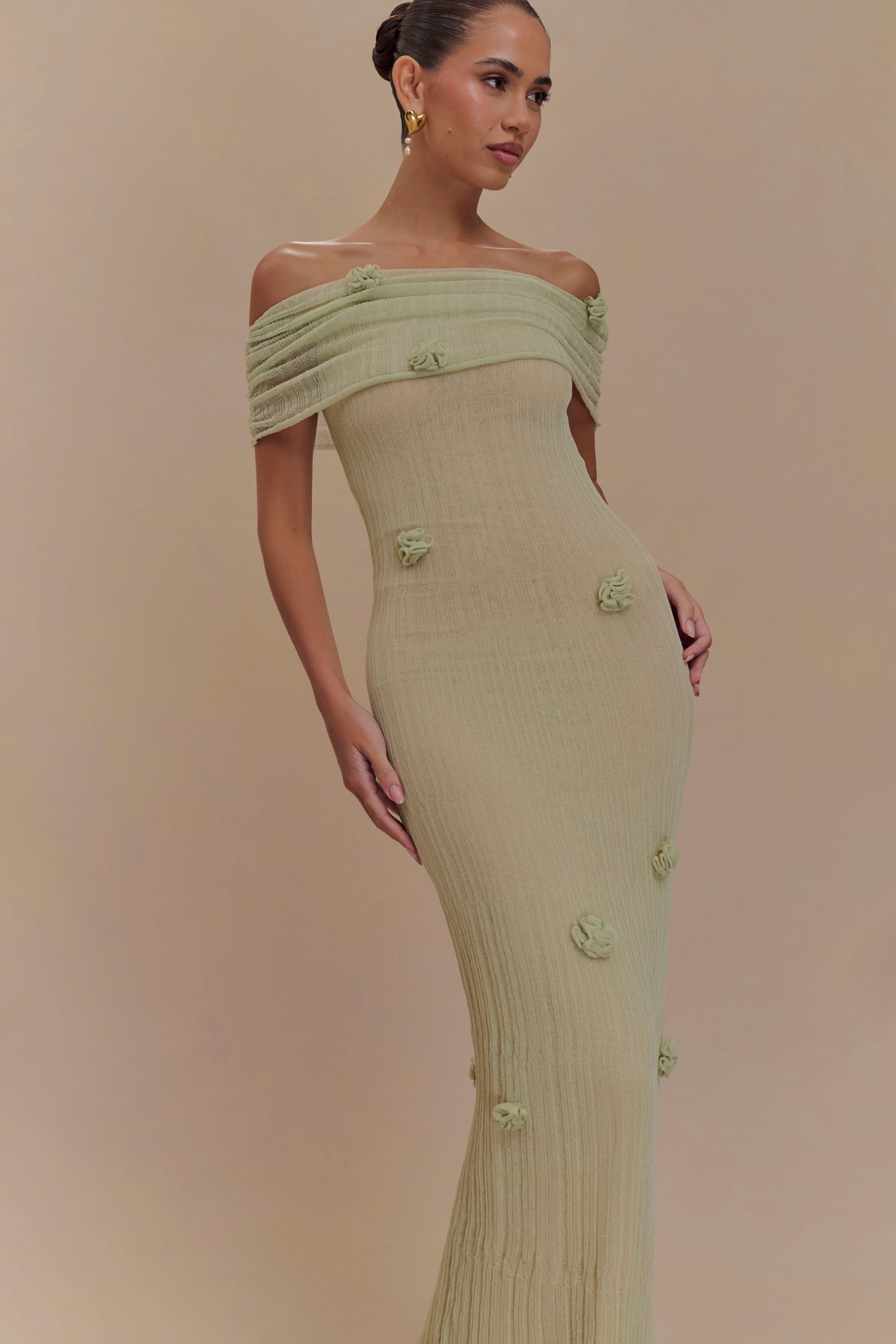 Brynn Orchid Knit Maxi Dress - Pastel Green - Image 3