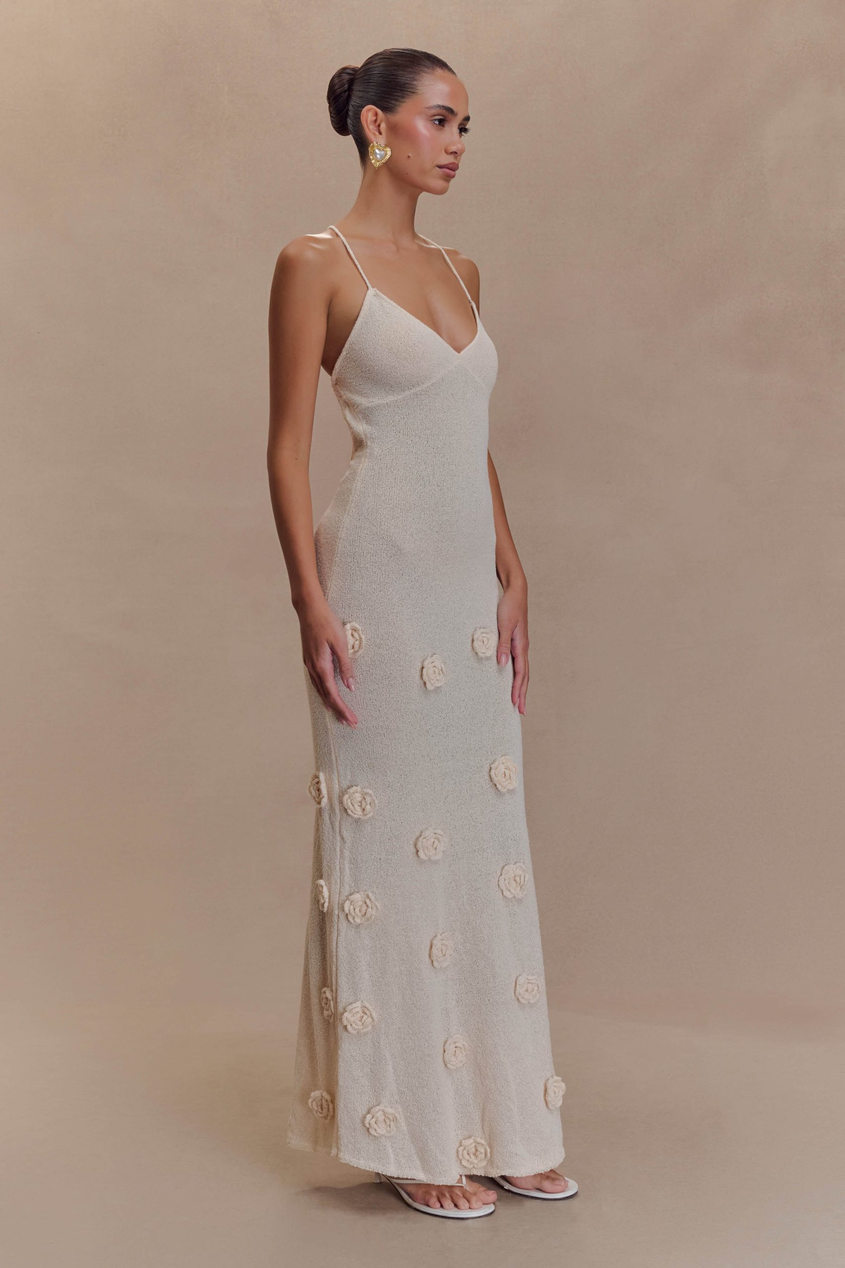 Suki Knit Maxi Dress With Flowers - Nude - Image 4