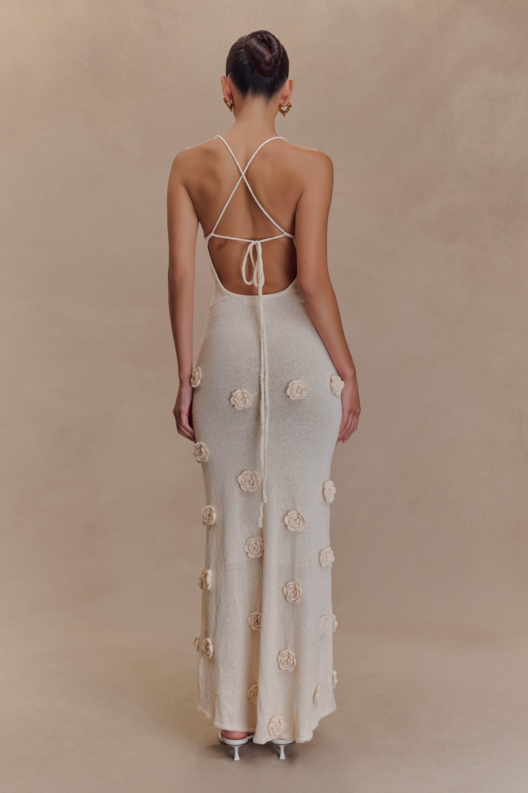 Suki Knit Maxi Dress With Flowers - Nude - Image 2