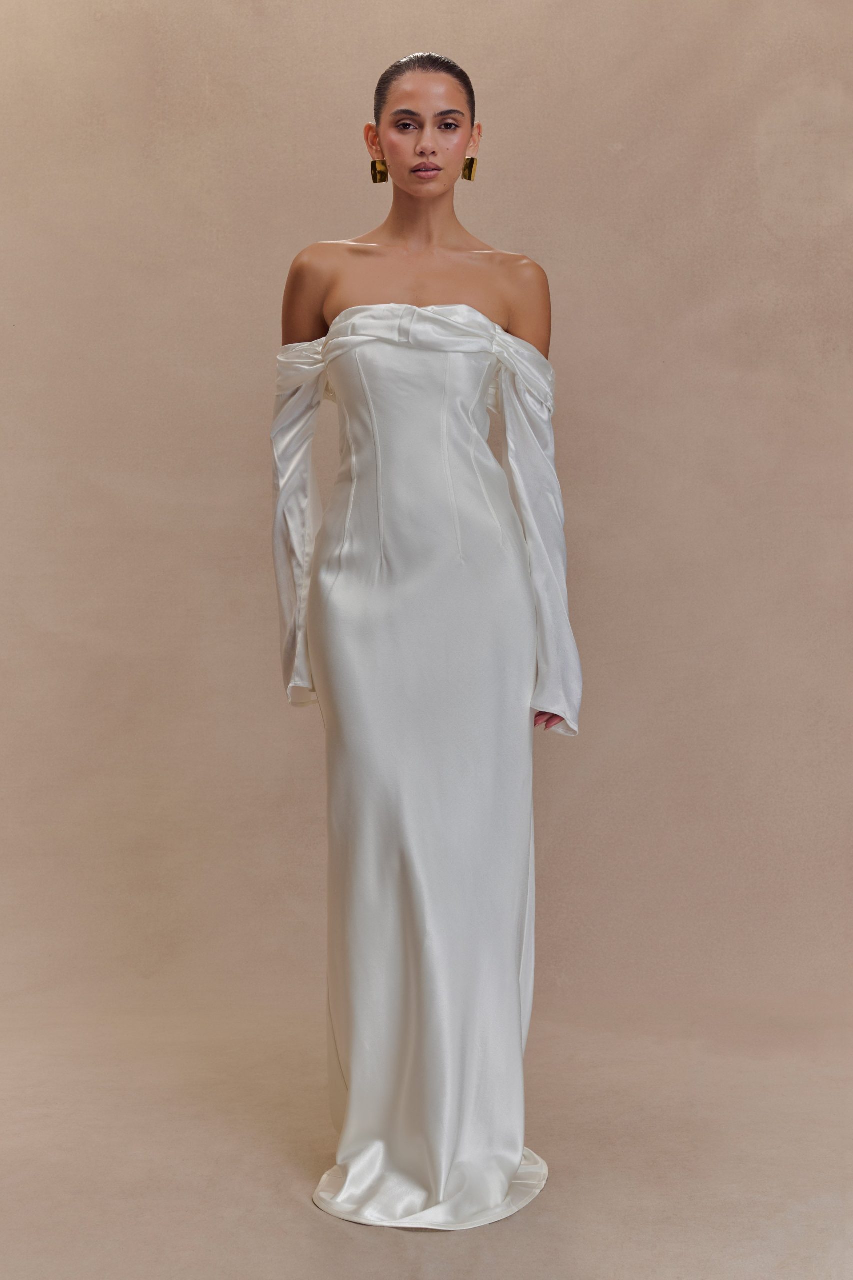 Giselle Off Shoulder Cowl Neck Maxi Dress - White - Image 5