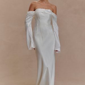 Giselle Off Shoulder Cowl Neck Maxi Dress - White