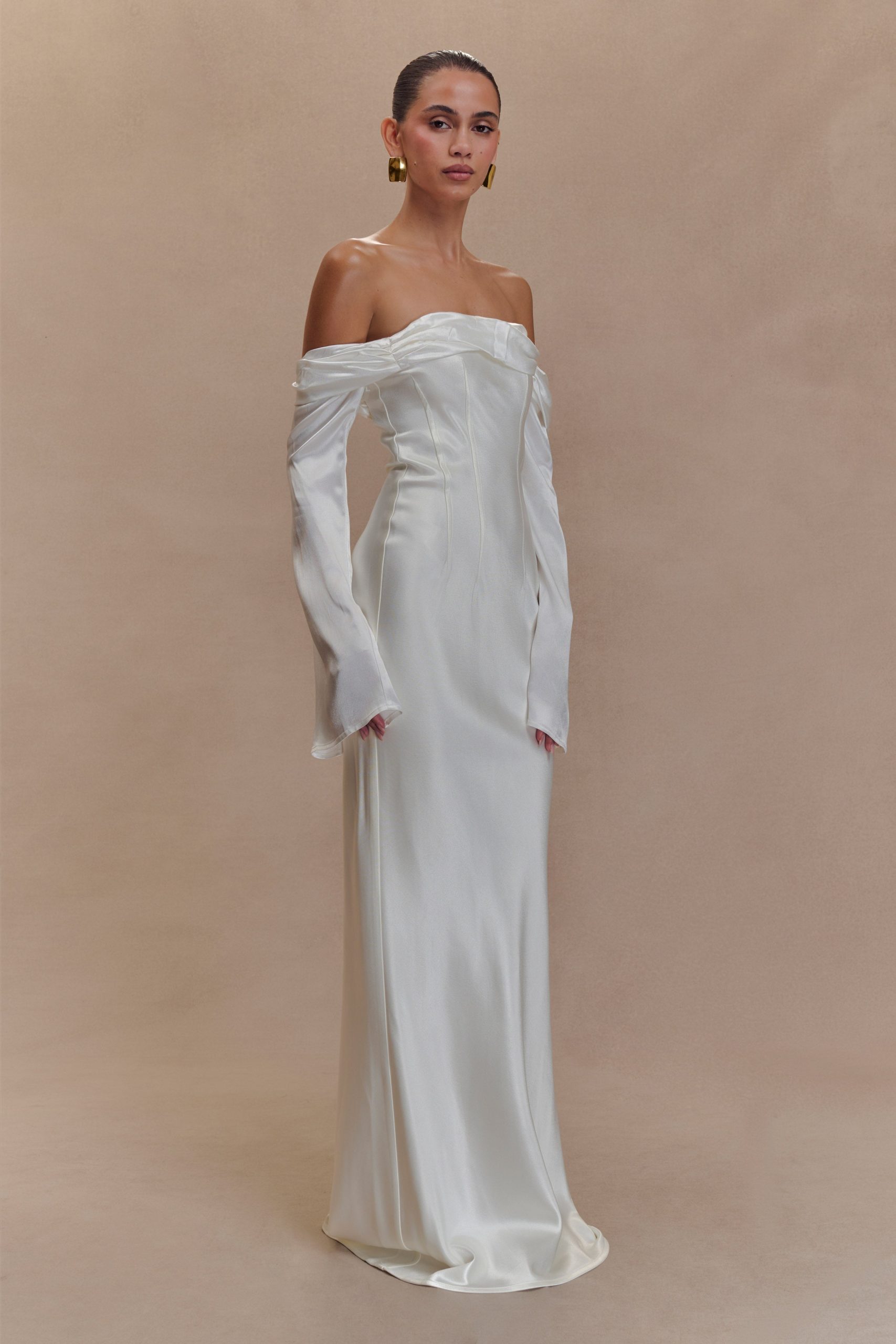 Giselle Off Shoulder Cowl Neck Maxi Dress - White - Image 4
