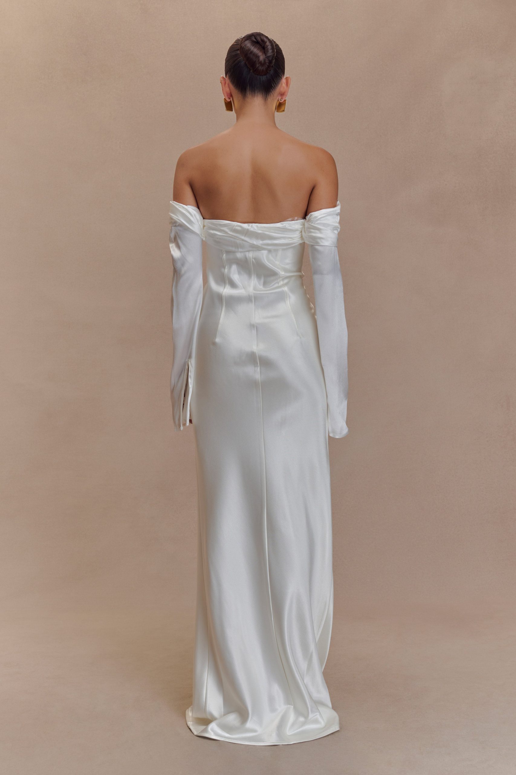Giselle Off Shoulder Cowl Neck Maxi Dress - White - Image 2