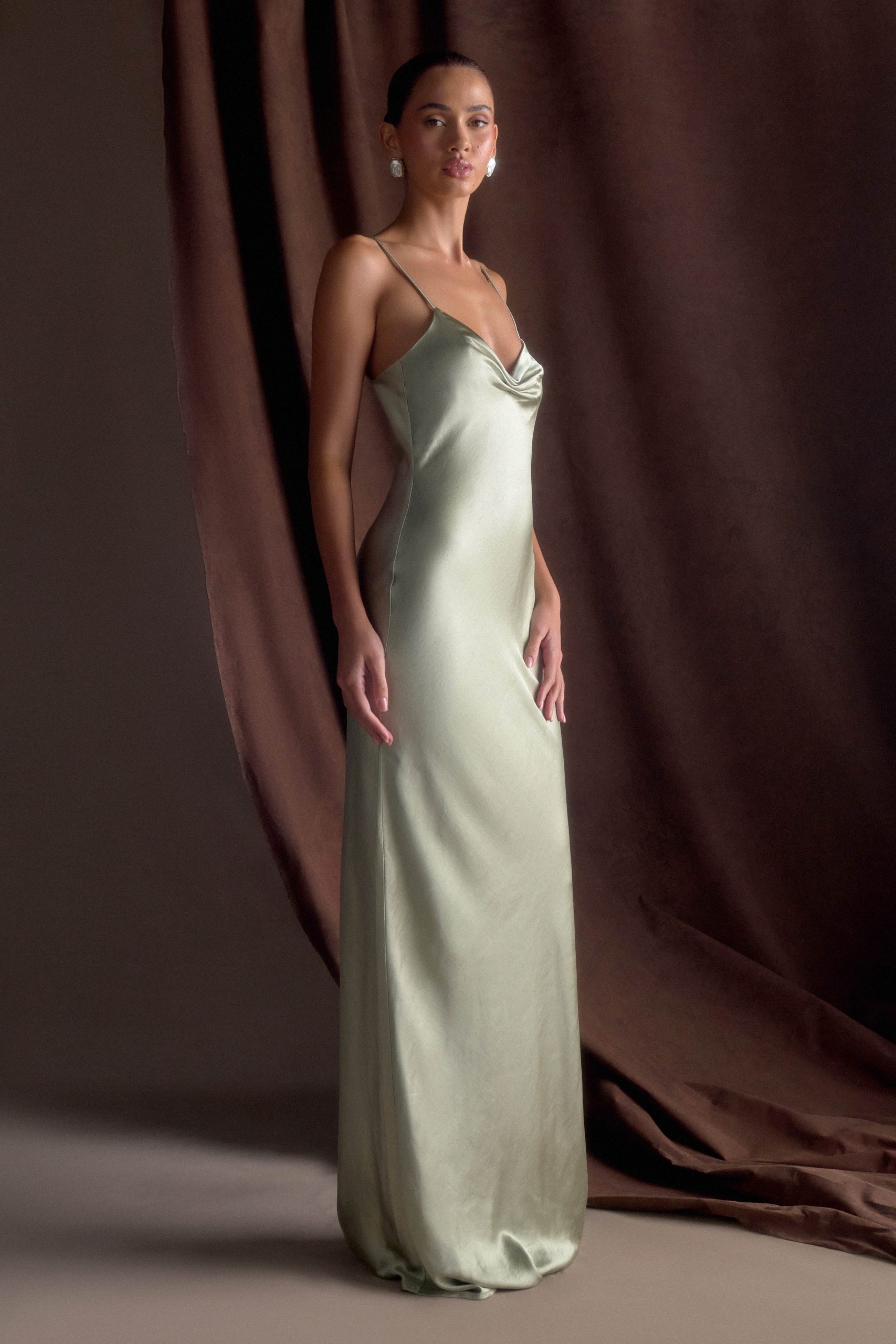 Lilly Sweetheart Satin Maxi Dress - Sage - Image 9