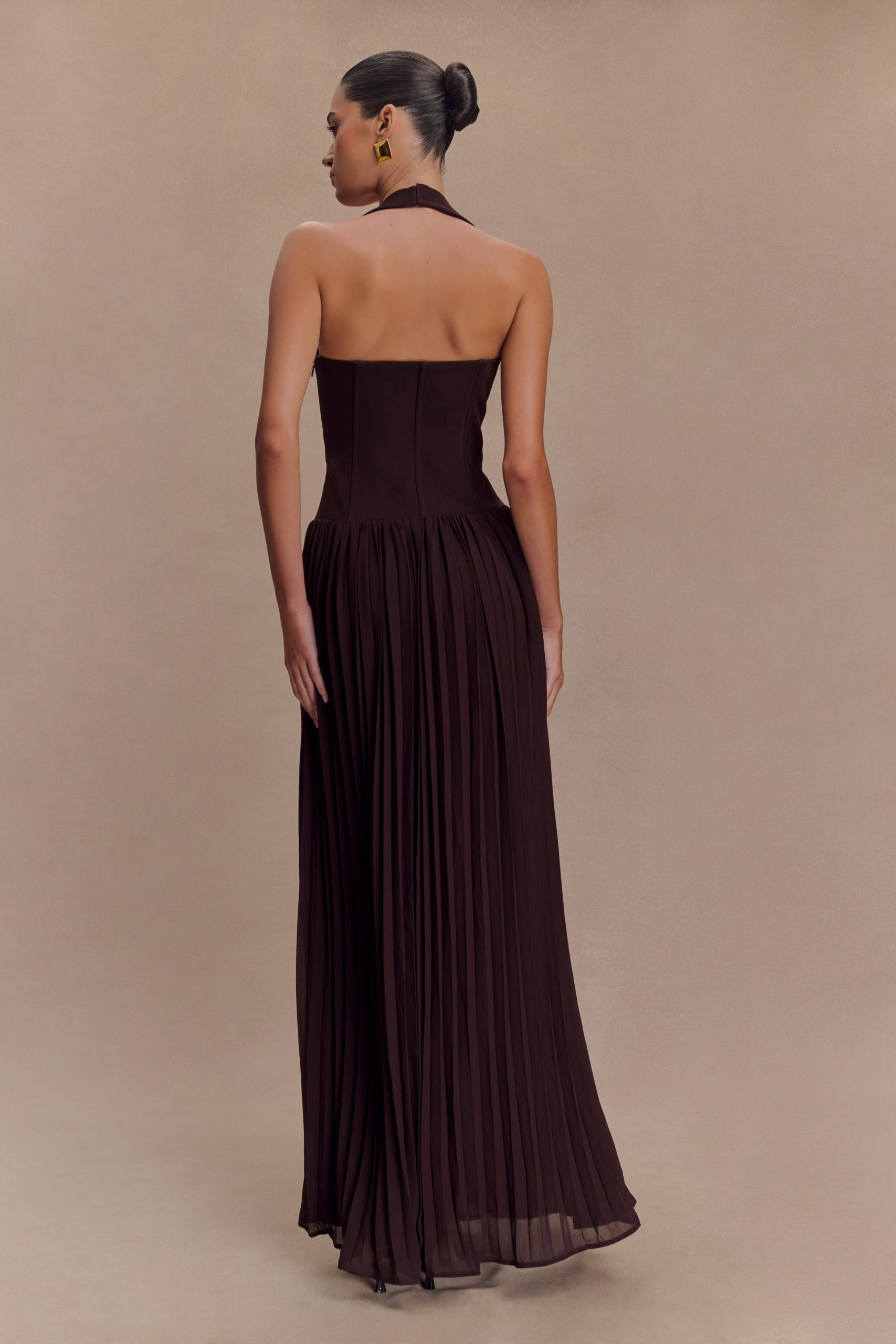 Stacie Pleated Halter Maxi Dress - Cacao - Image 2