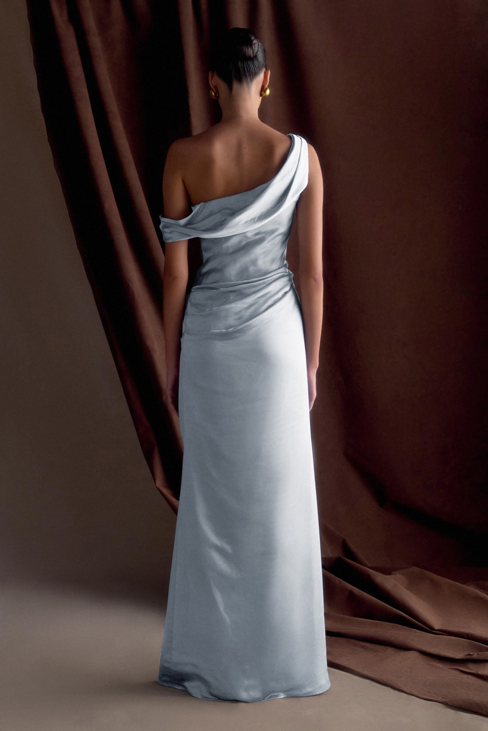 Dalia Off Shoulder Satin Maxi Dress - Frosted Blue - Image 2
