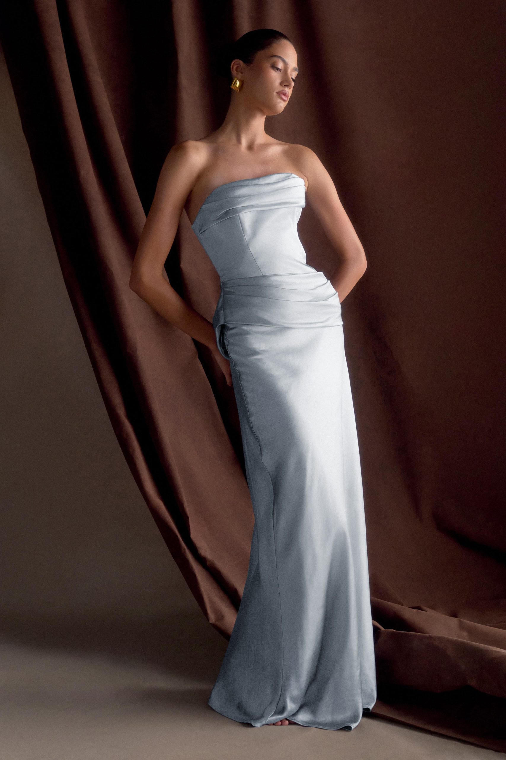 Jasmine Strapless Satin Maxi Dress - Frosted Blue - Image 10