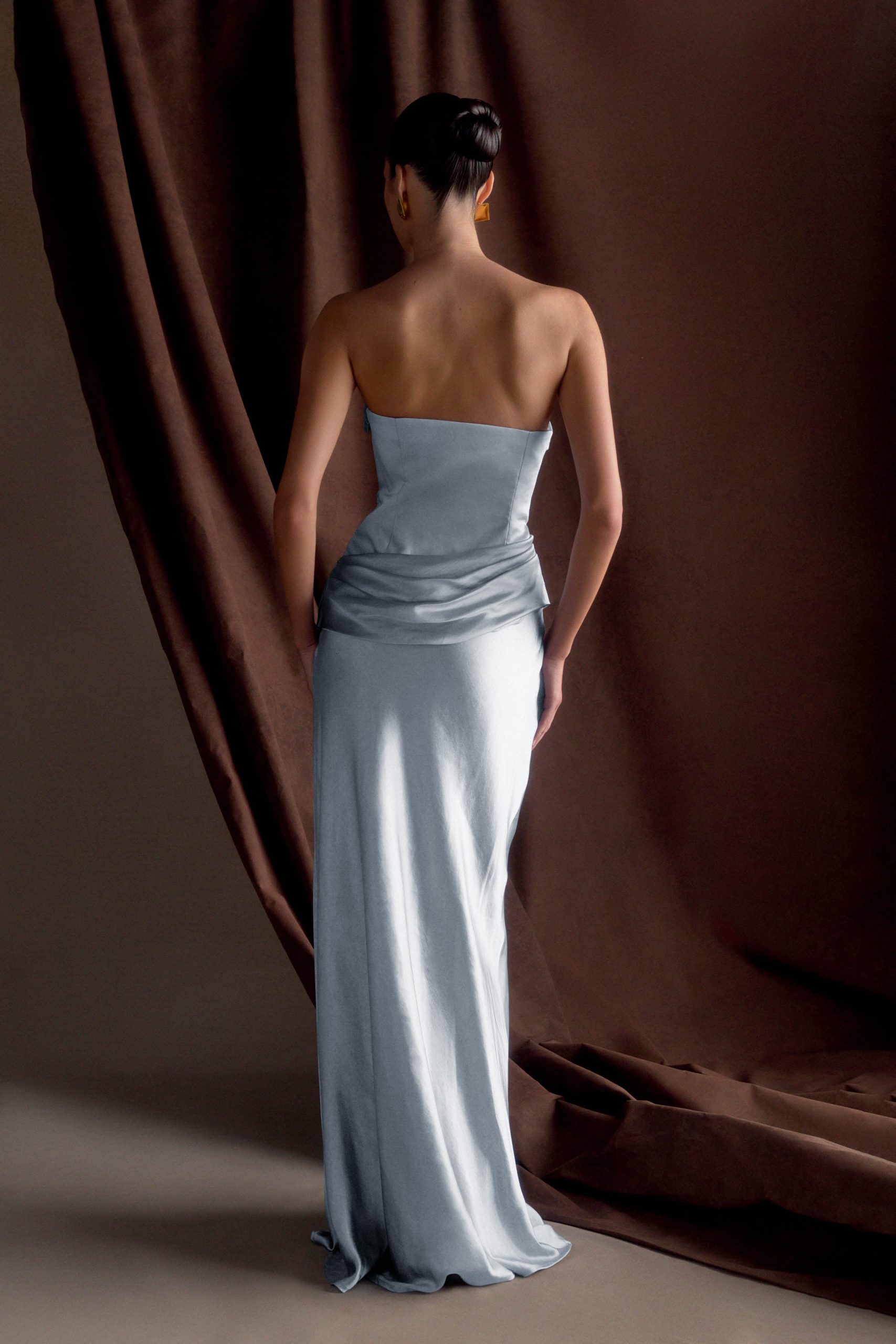 Jasmine Strapless Satin Maxi Dress - Frosted Blue - Image 2