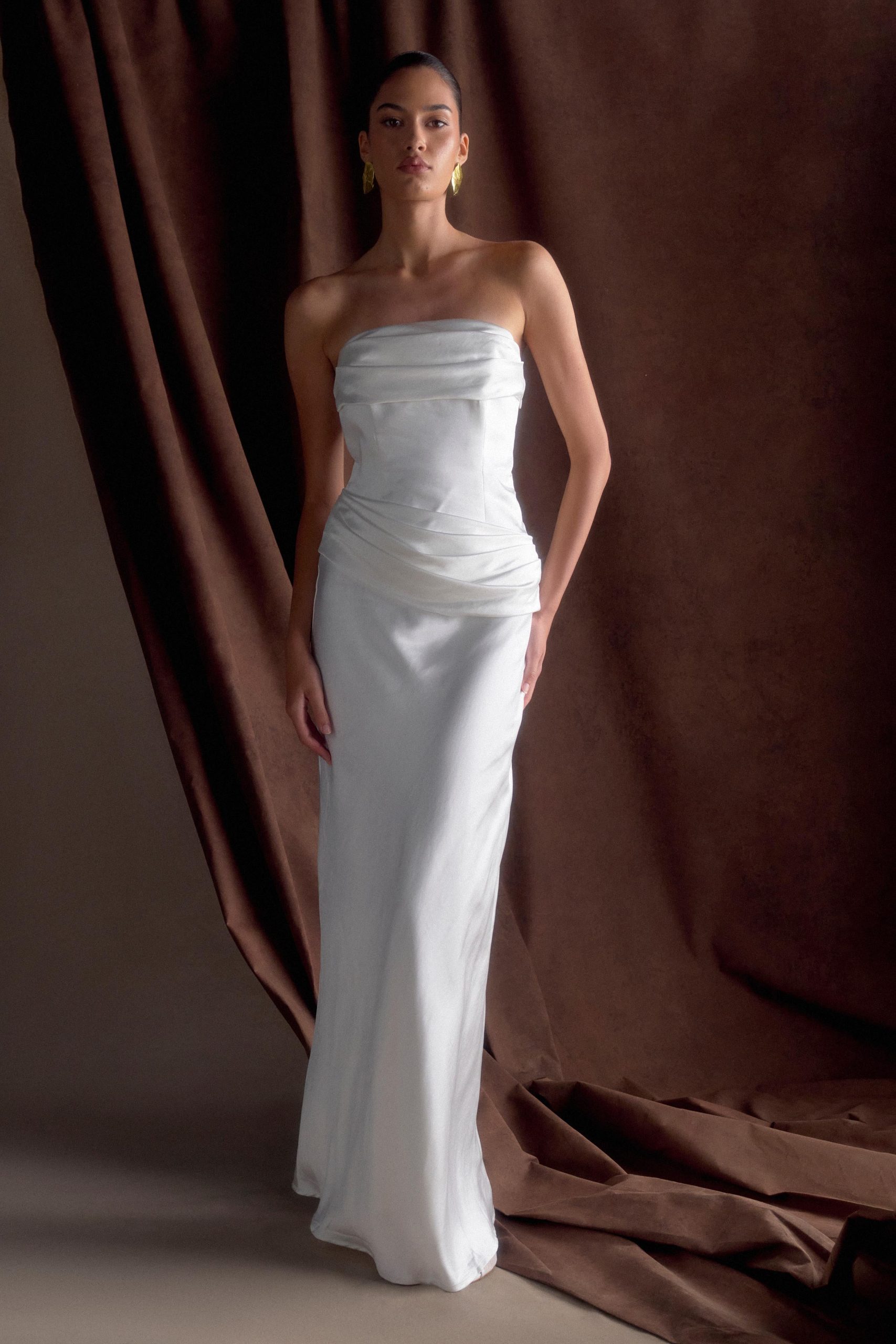 Jasmine Strapless Satin Maxi Dress - White - Image 2