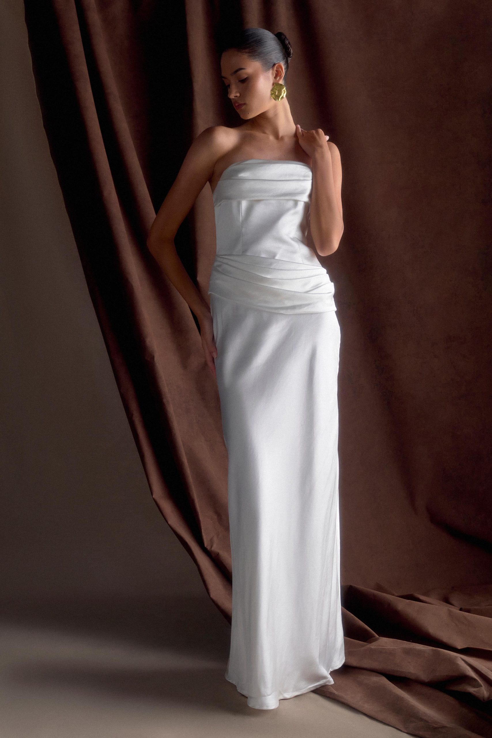 Jasmine Strapless Satin Maxi Dress - White - Image 5