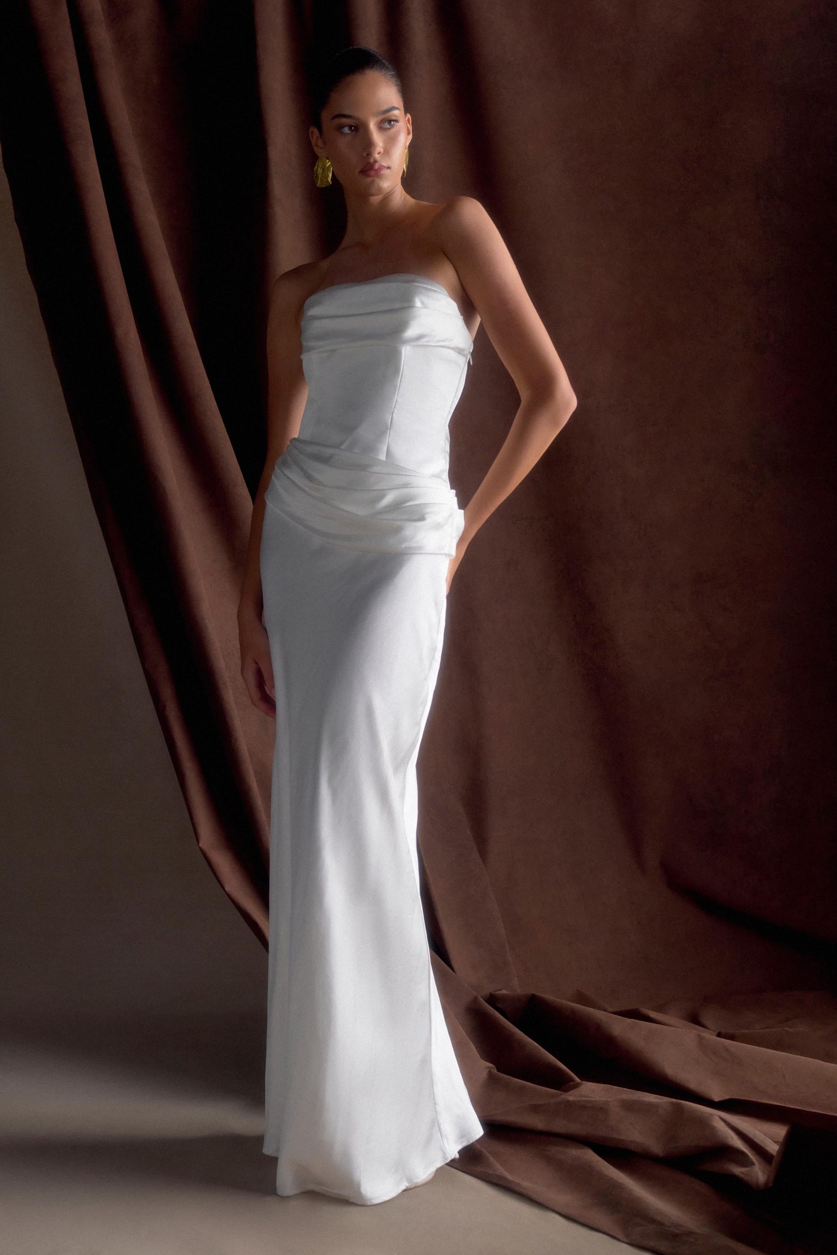 Jasmine Strapless Satin Maxi Dress - White - Image 6