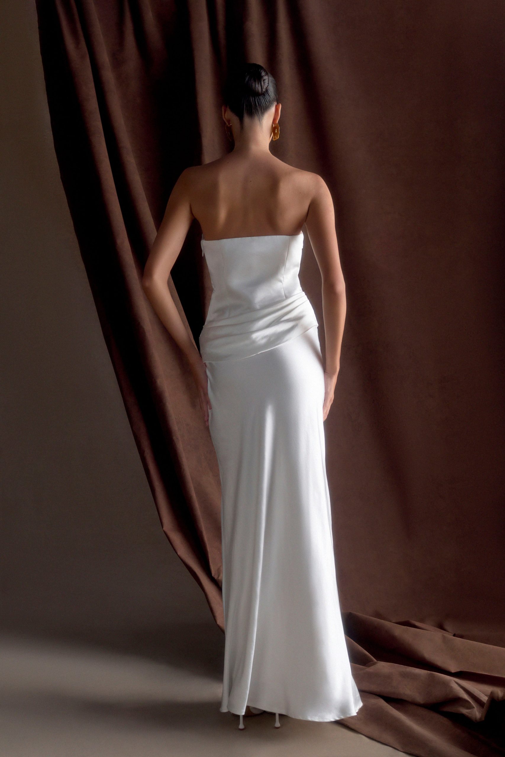 Jasmine Strapless Satin Maxi Dress - White - Image 4