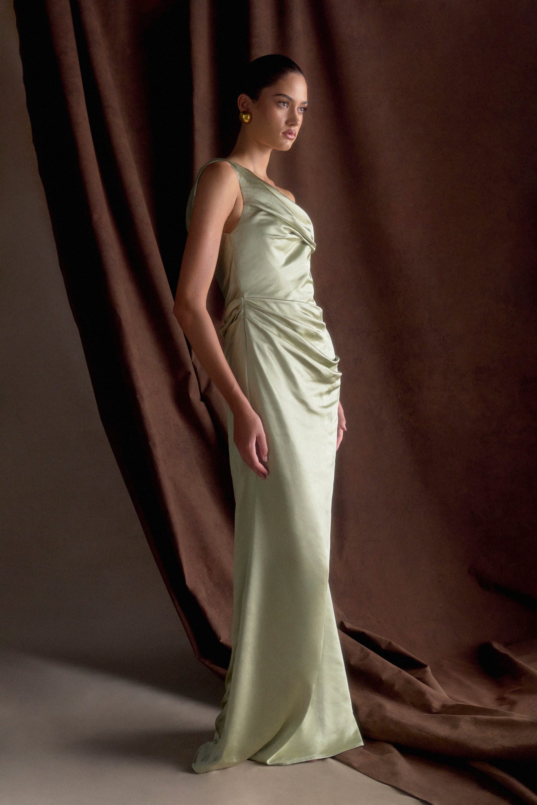 Dalia Off Shoulder Satin Maxi Dress - Sage - Image 7