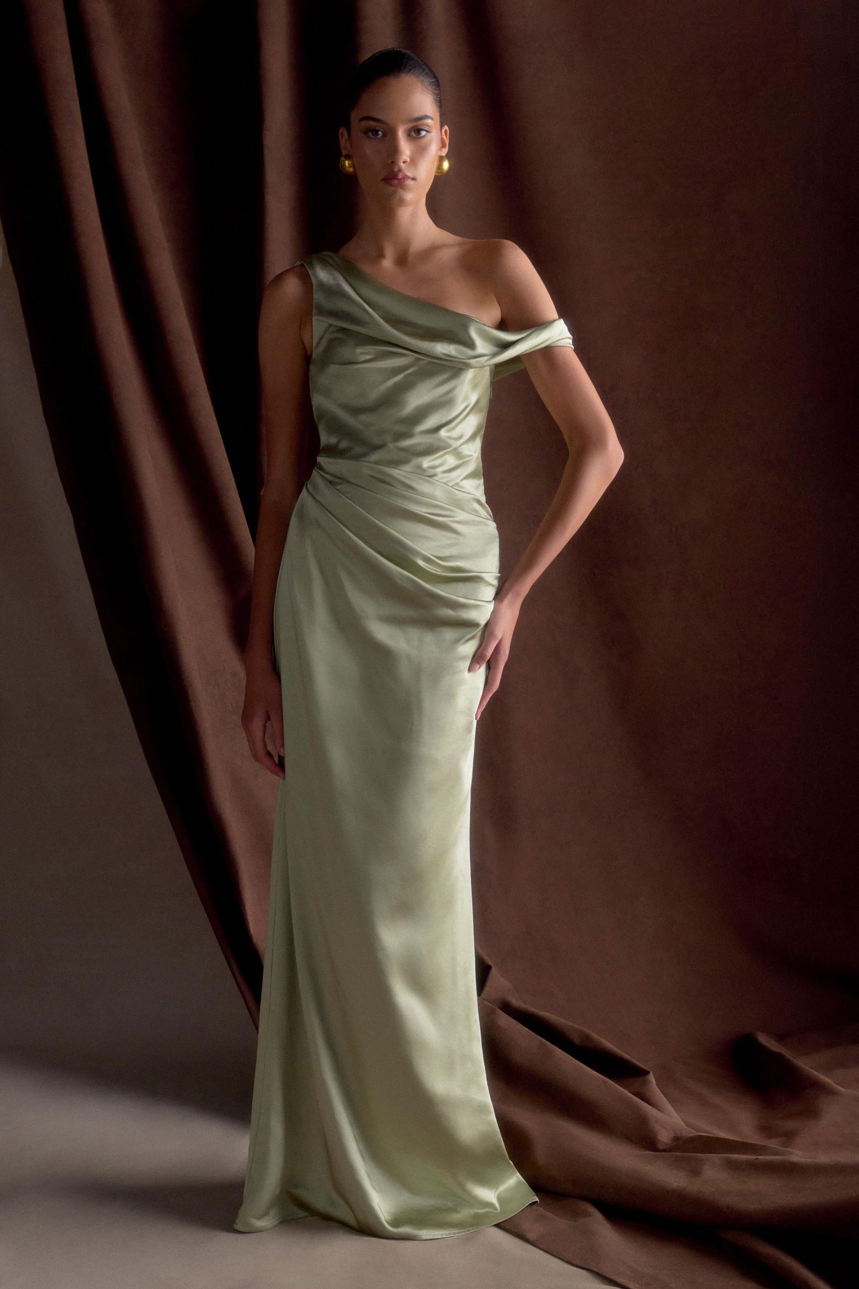 Dalia Off Shoulder Satin Maxi Dress - Sage - Image 6