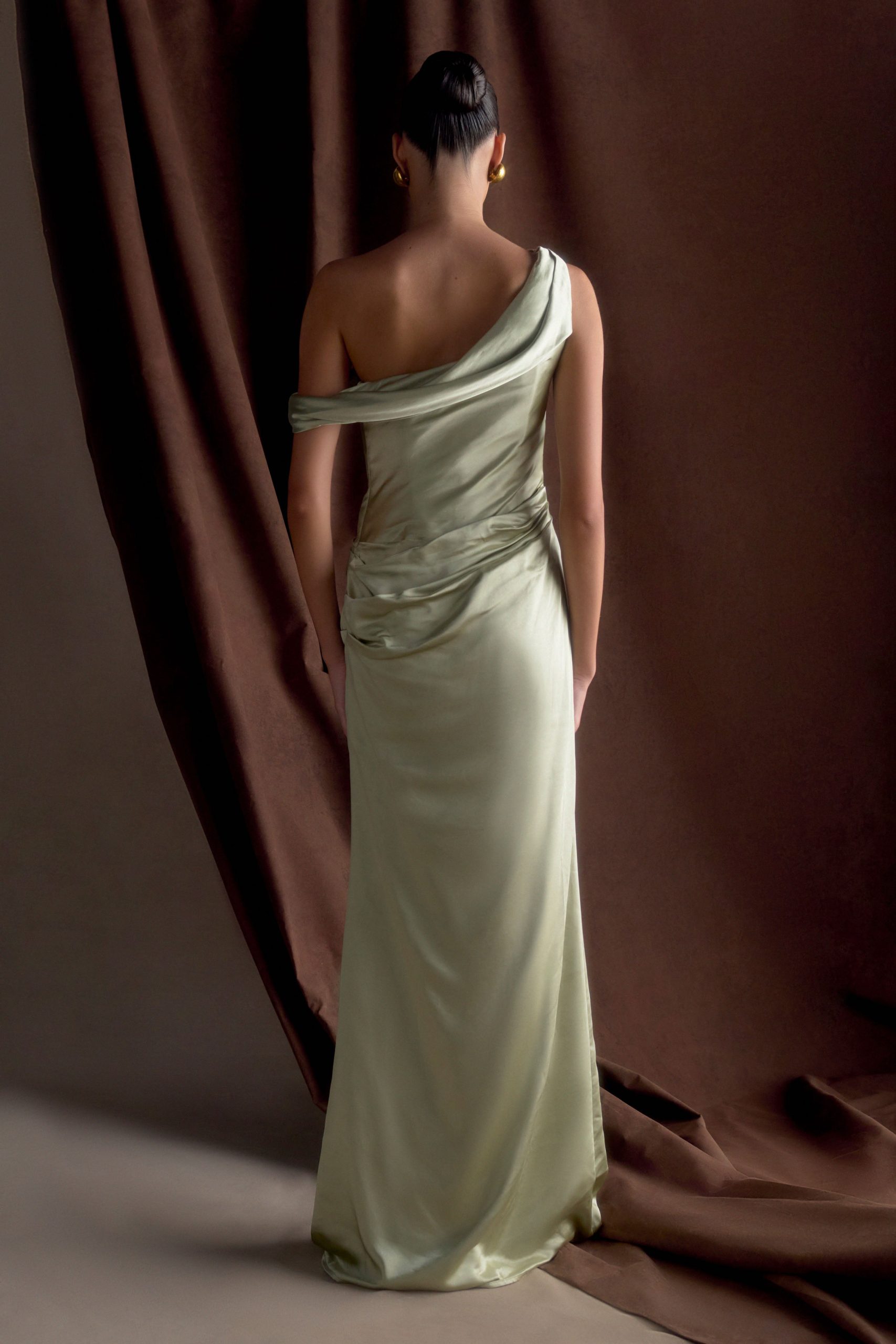 Dalia Off Shoulder Satin Maxi Dress - Sage - Image 8