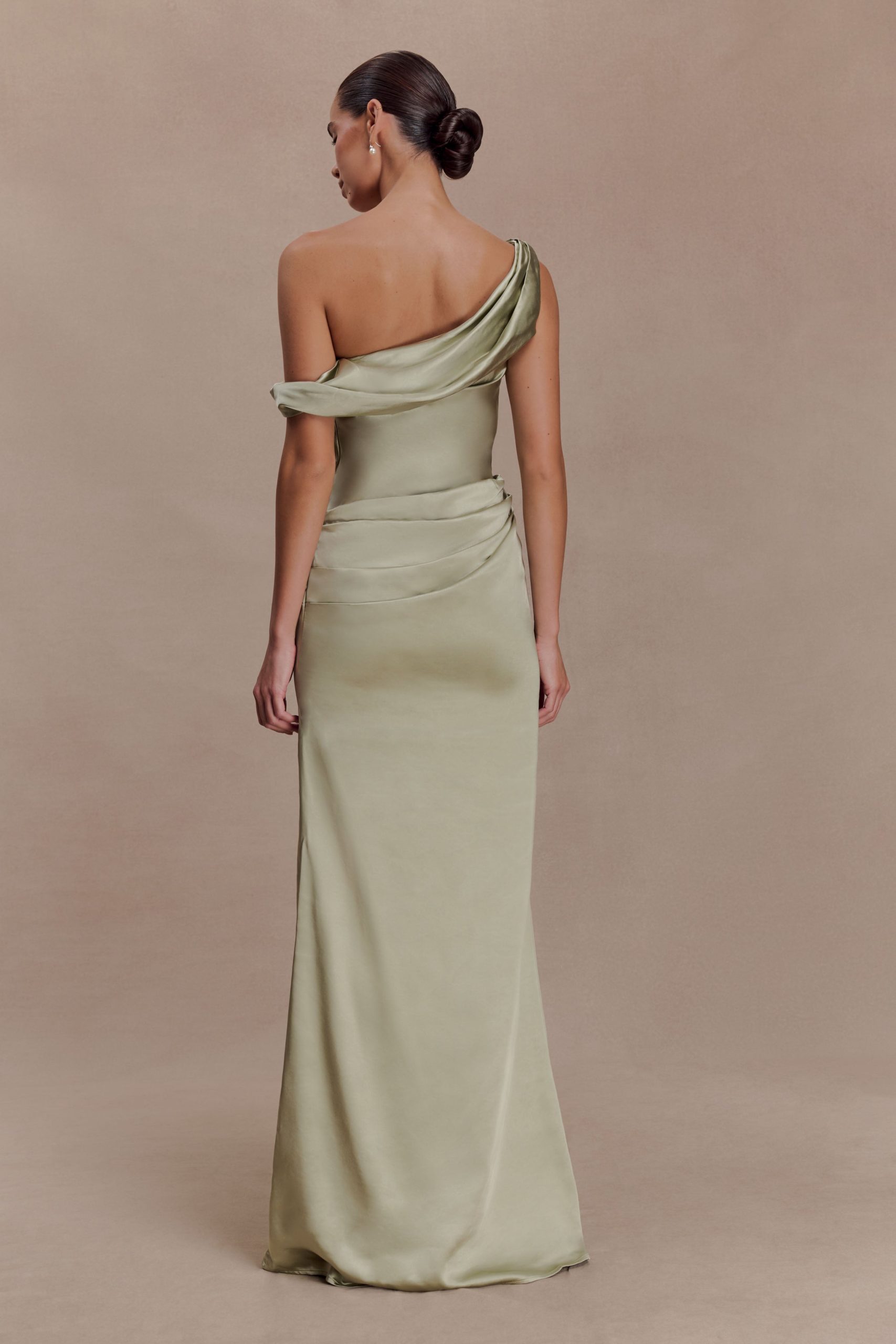 Dalia Off Shoulder Satin Maxi Dress - Sage - Image 2