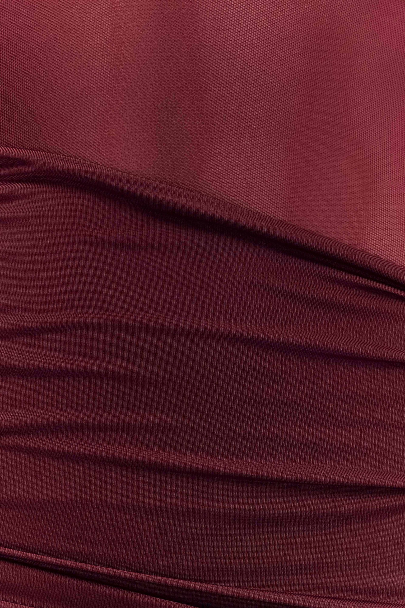 Dallas One Shoulder Mesh Maxi Dress - Burgundy - Image 3
