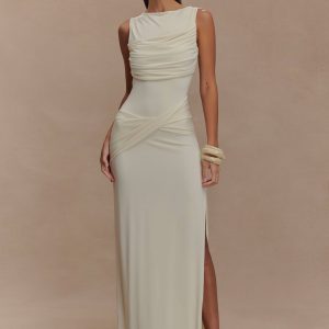 Henley Slinky Drape Maxi Dress - Ivory