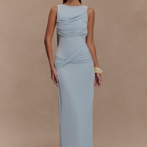 Henley Slinky Drape Maxi Dress - Pale Blue