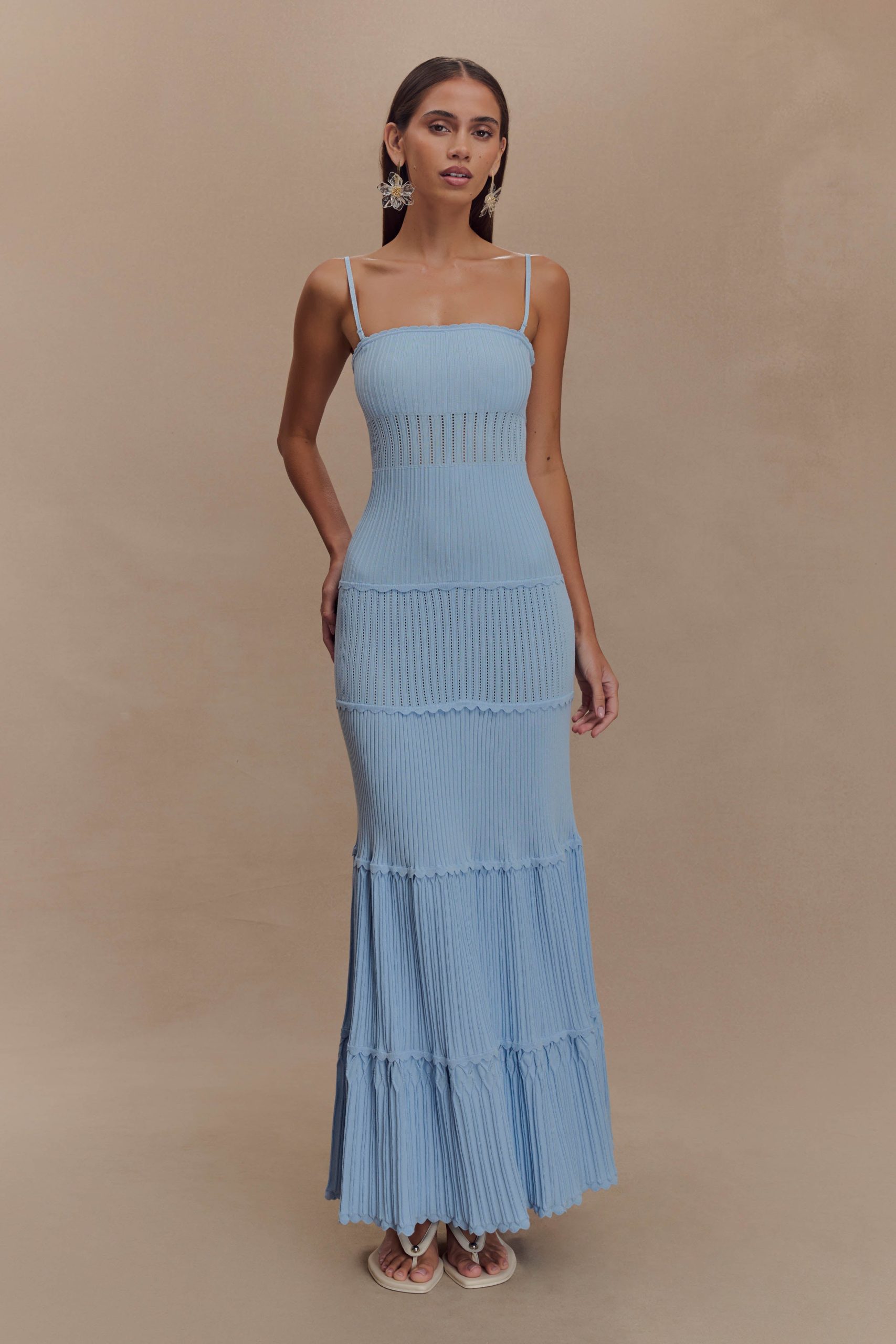 Finley Pointelle Knit Maxi Dress - Cornflower Blue - Image 2