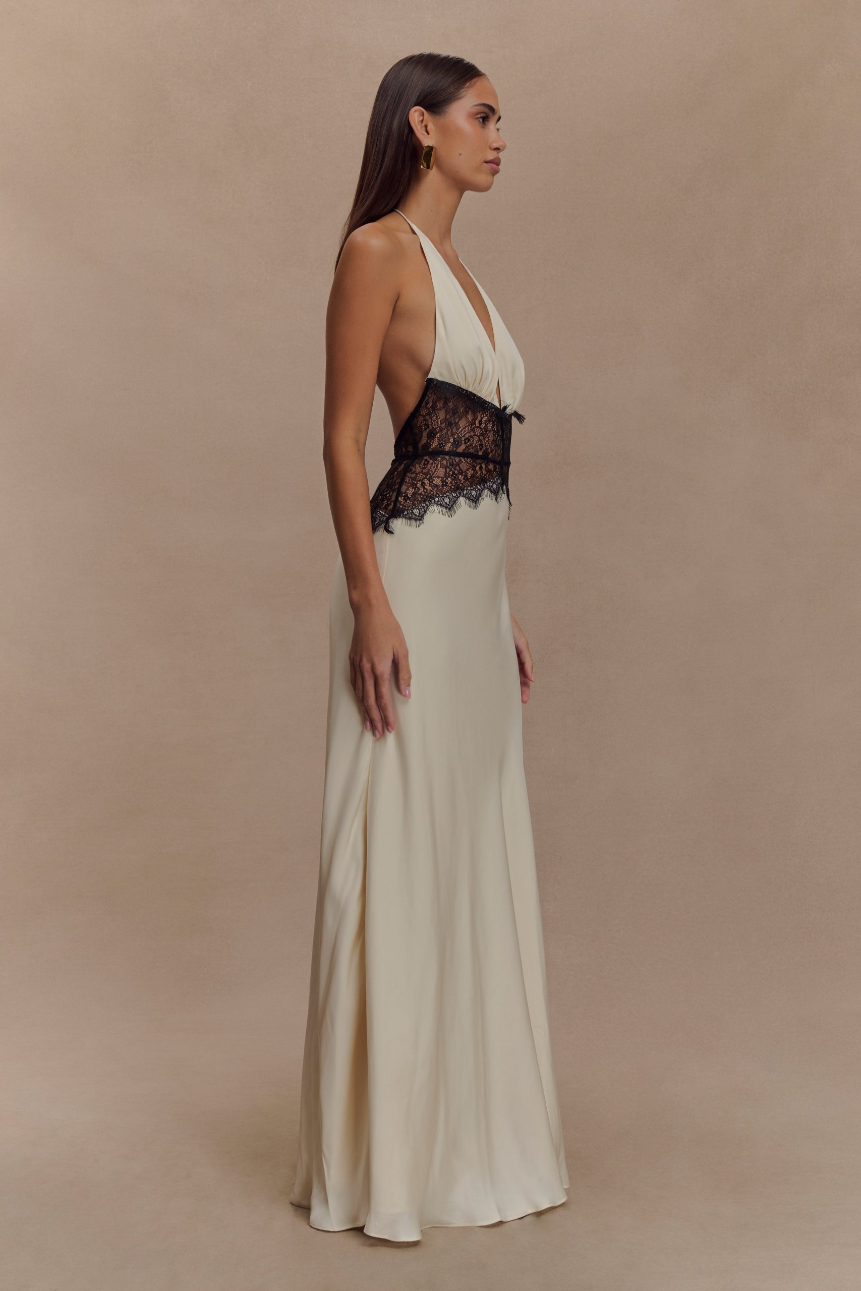 Dinah Lace And Satin Maxi Dress - Black/Ivory - Image 6