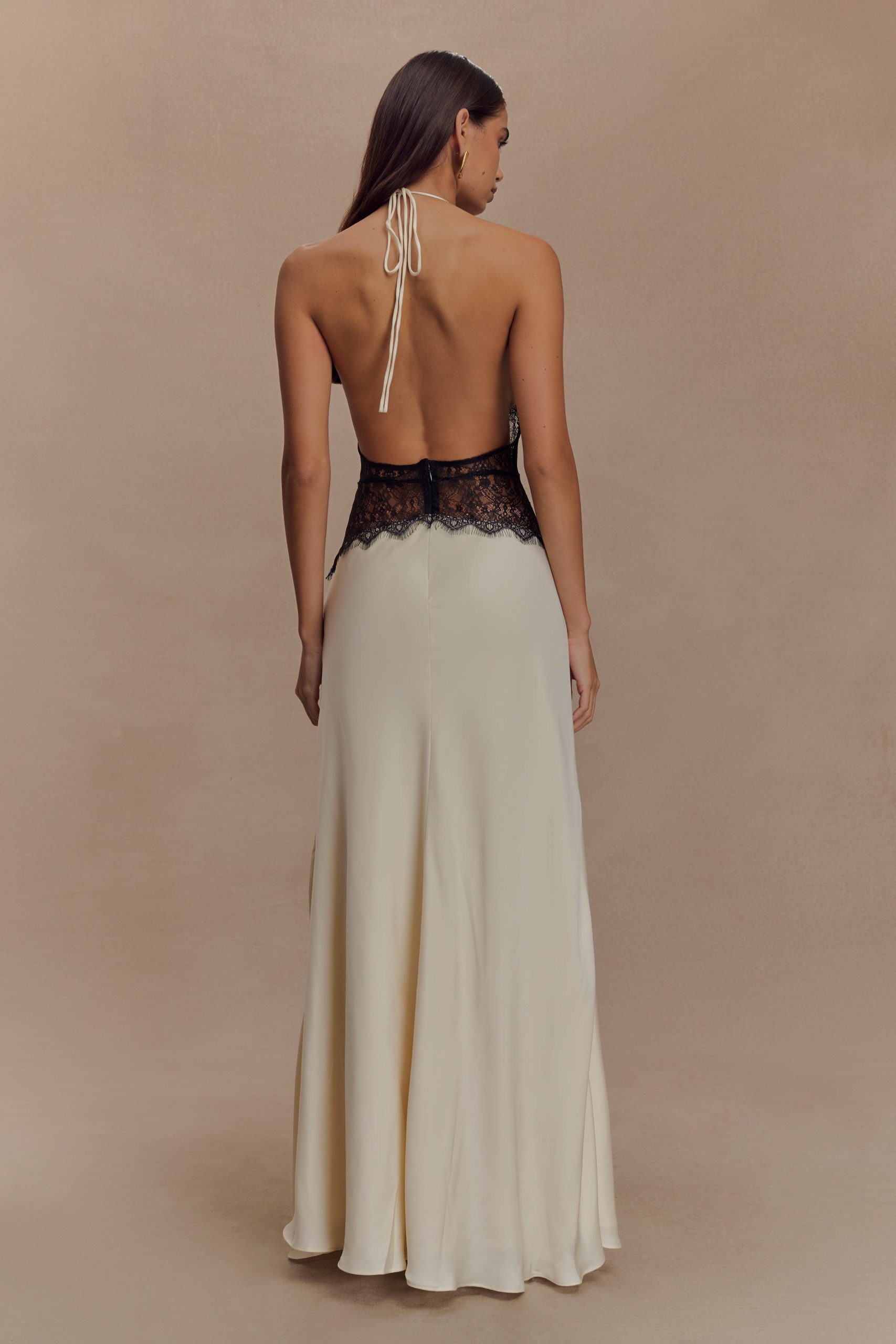 Dinah Lace And Satin Maxi Dress - Black/Ivory - Image 4