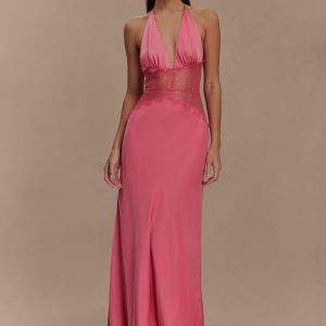 Dinah Lace And Satin Maxi Dress - Blush Rose