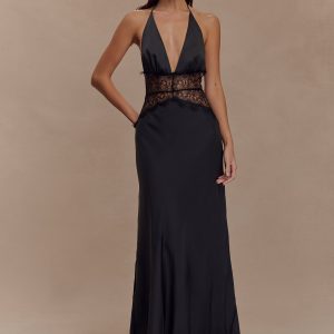 Dinah Lace And Satin Maxi Dress - Black
