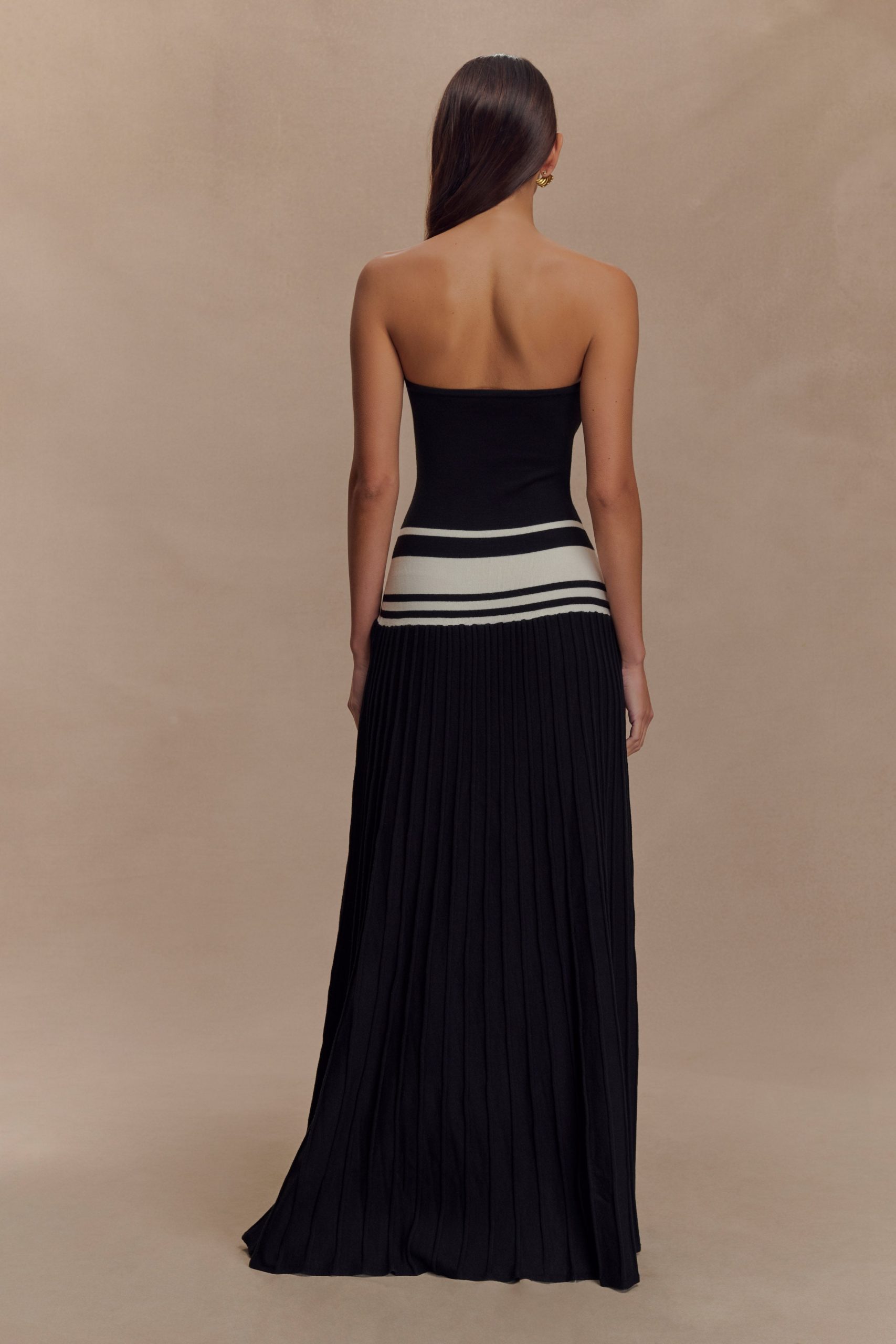 Solaris Strapless Contrast Knit Maxi Dress - Black/White - Image 3