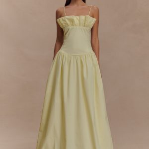 Janis Cotton Frill Maxi Dress - Lemon