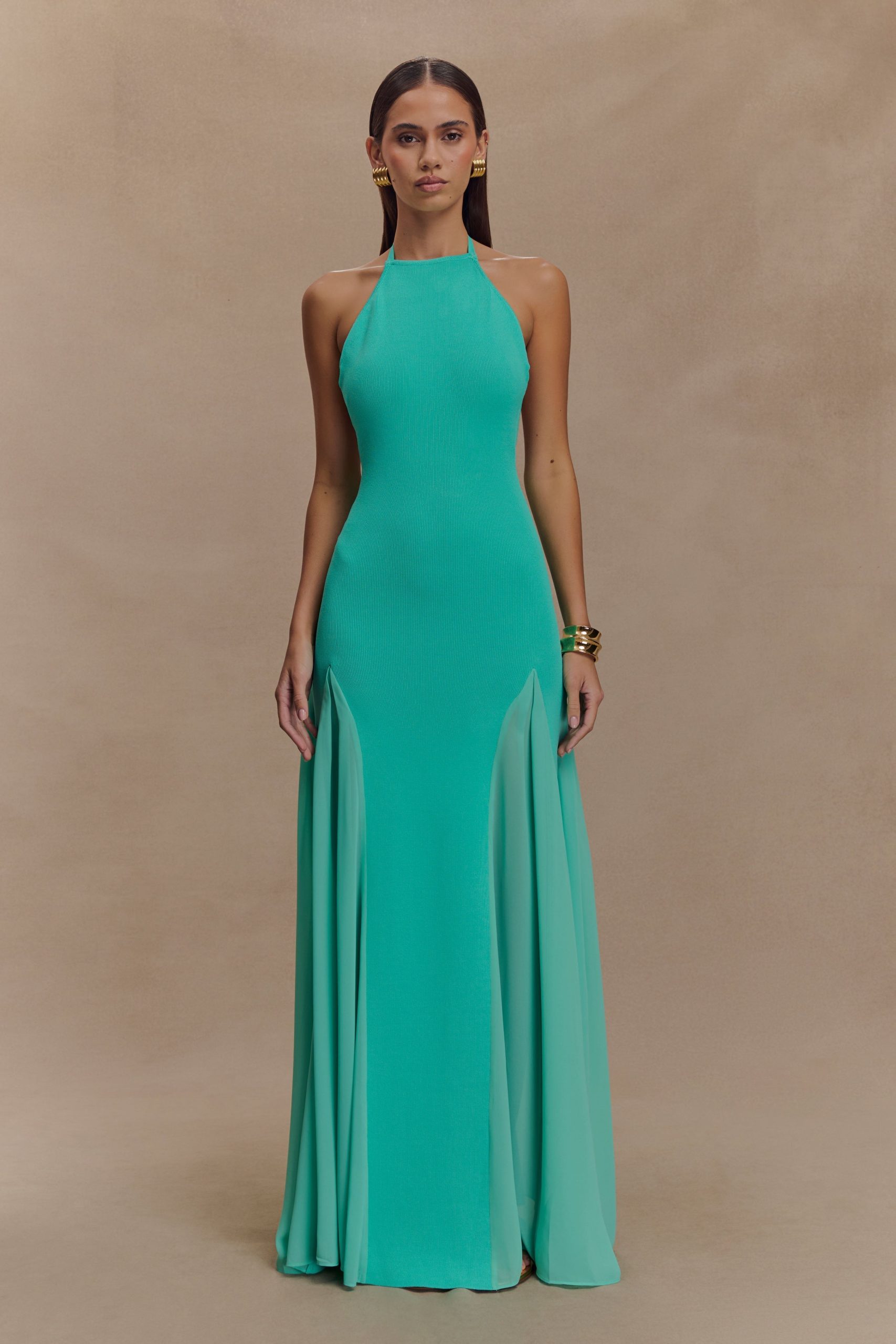 Soleil Knit And Mesh Halter Maxi Dress - Lagoon - Image 2