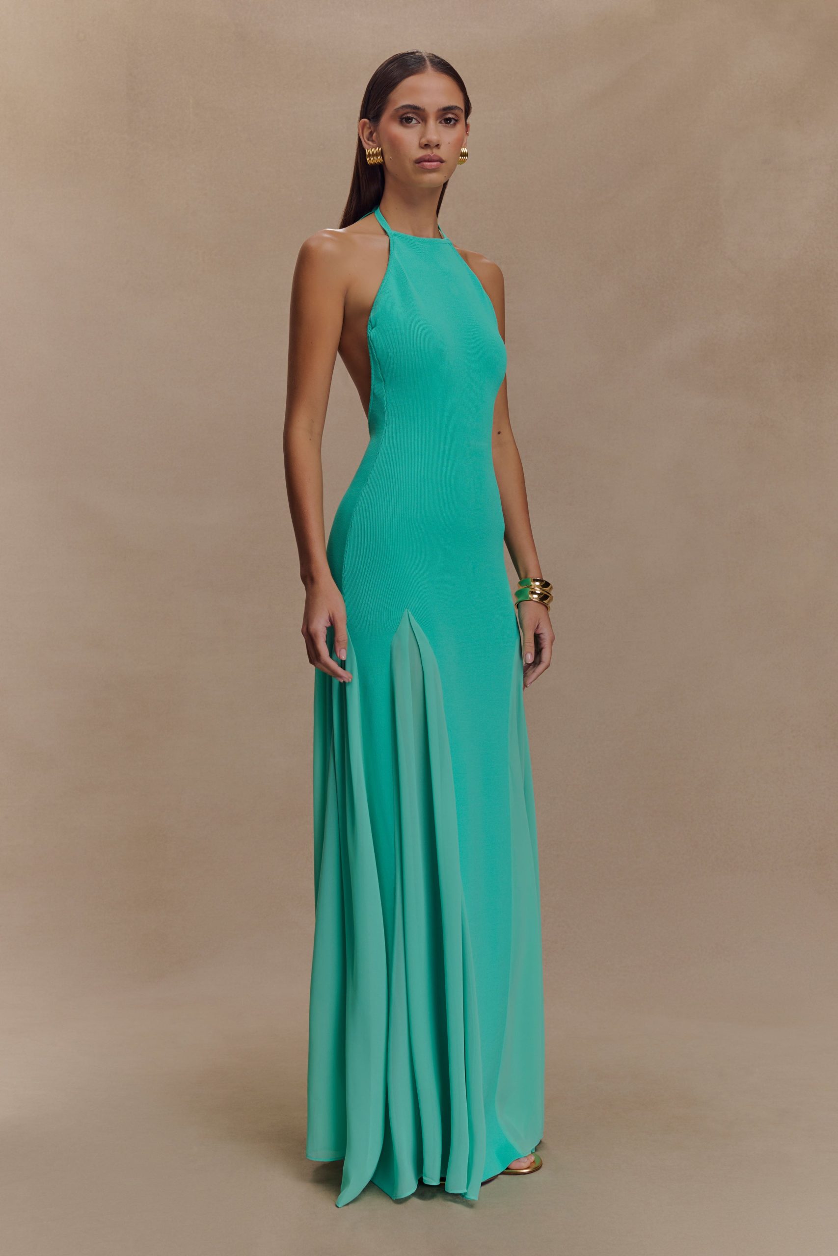Soleil Knit And Mesh Halter Maxi Dress - Lagoon - Image 3