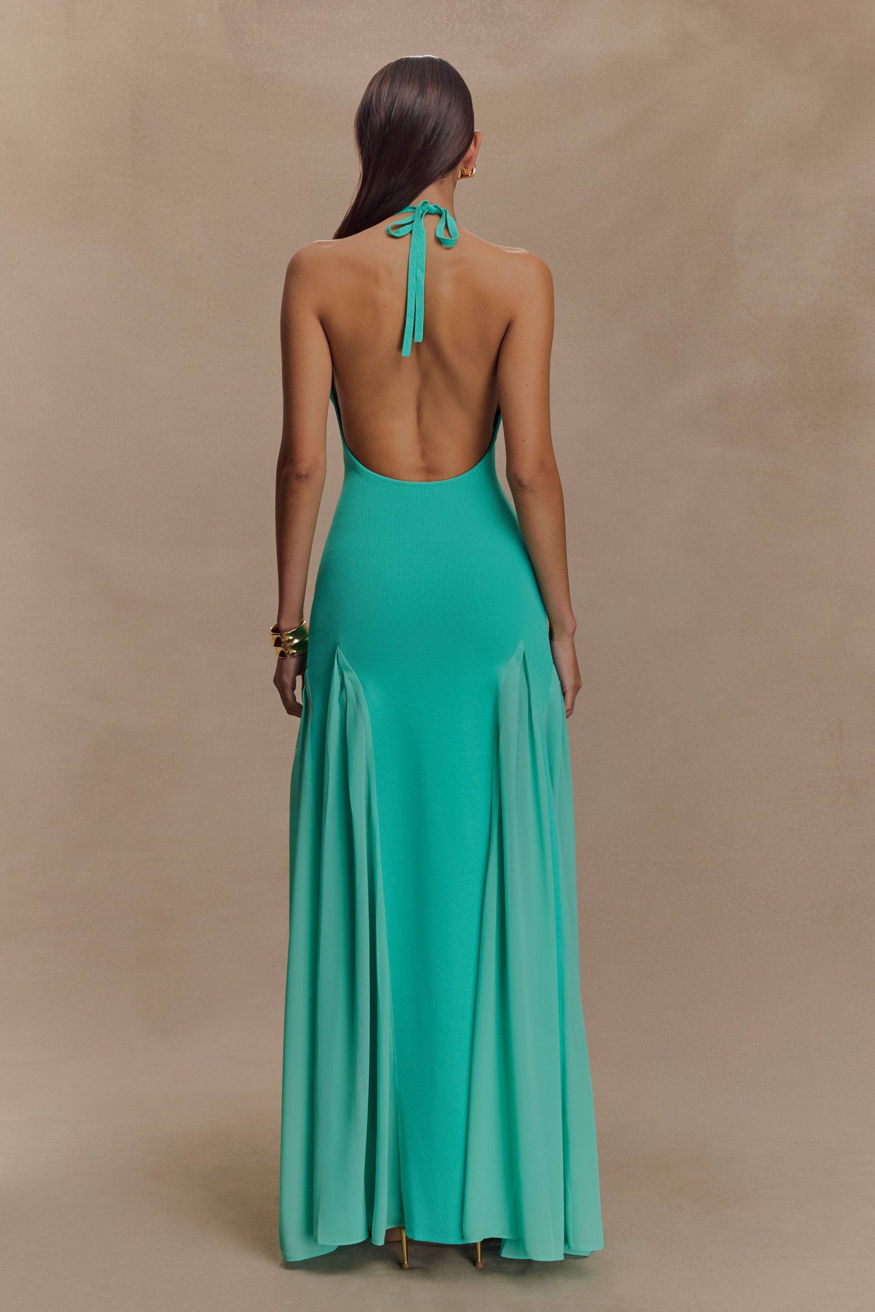 Soleil Knit And Mesh Halter Maxi Dress - Lagoon - Image 4