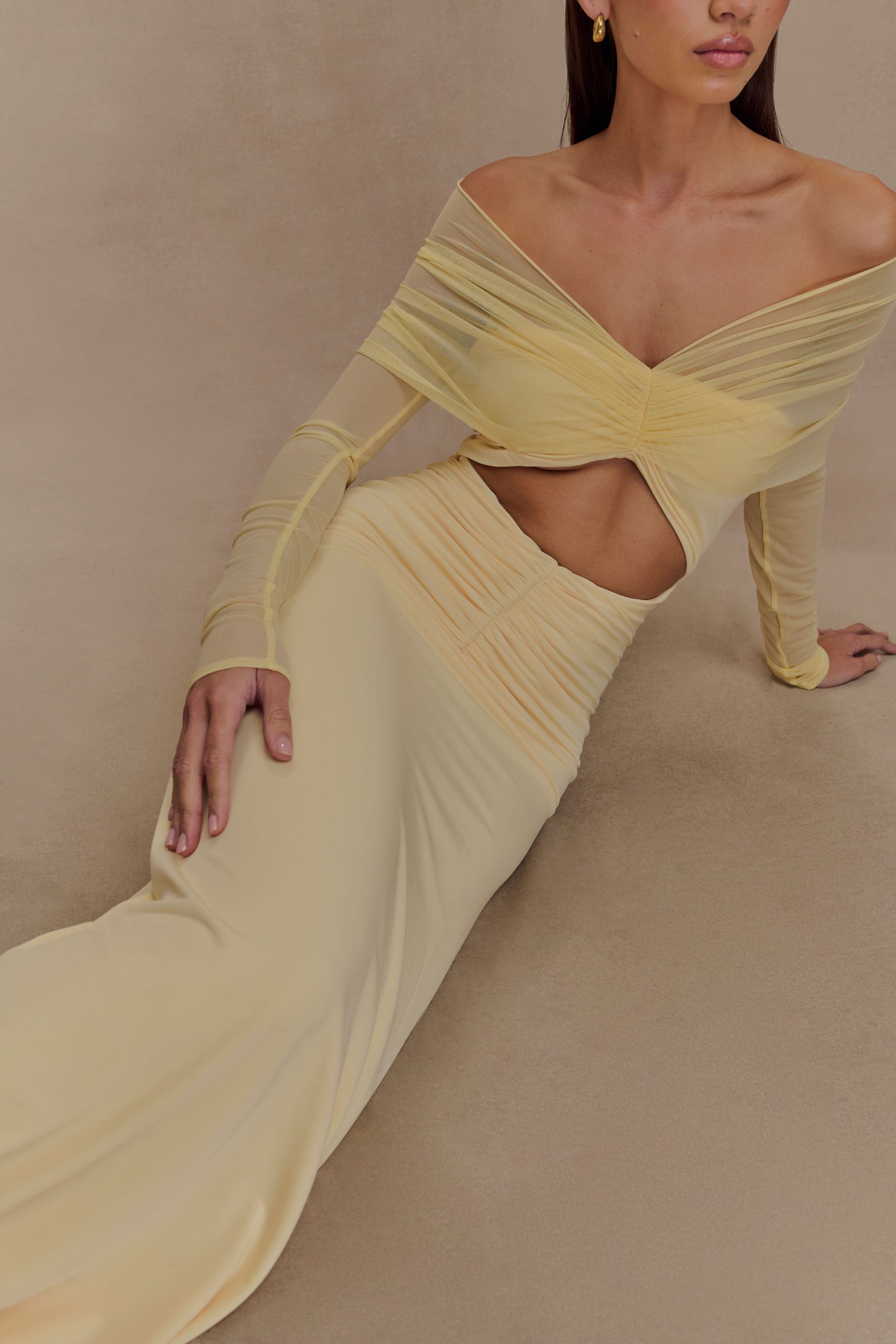 Rafaella Slinky And Mesh Maxi Dress - Lemon - Image 3