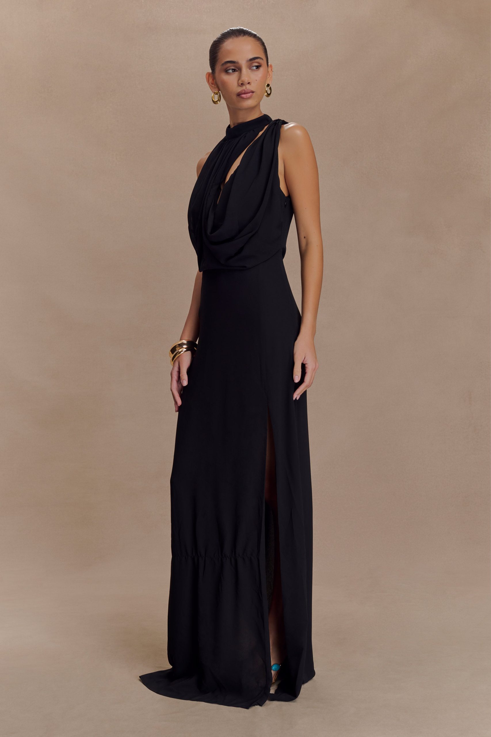 Galia Cowl Neck Maxi Dress - Black - Image 4