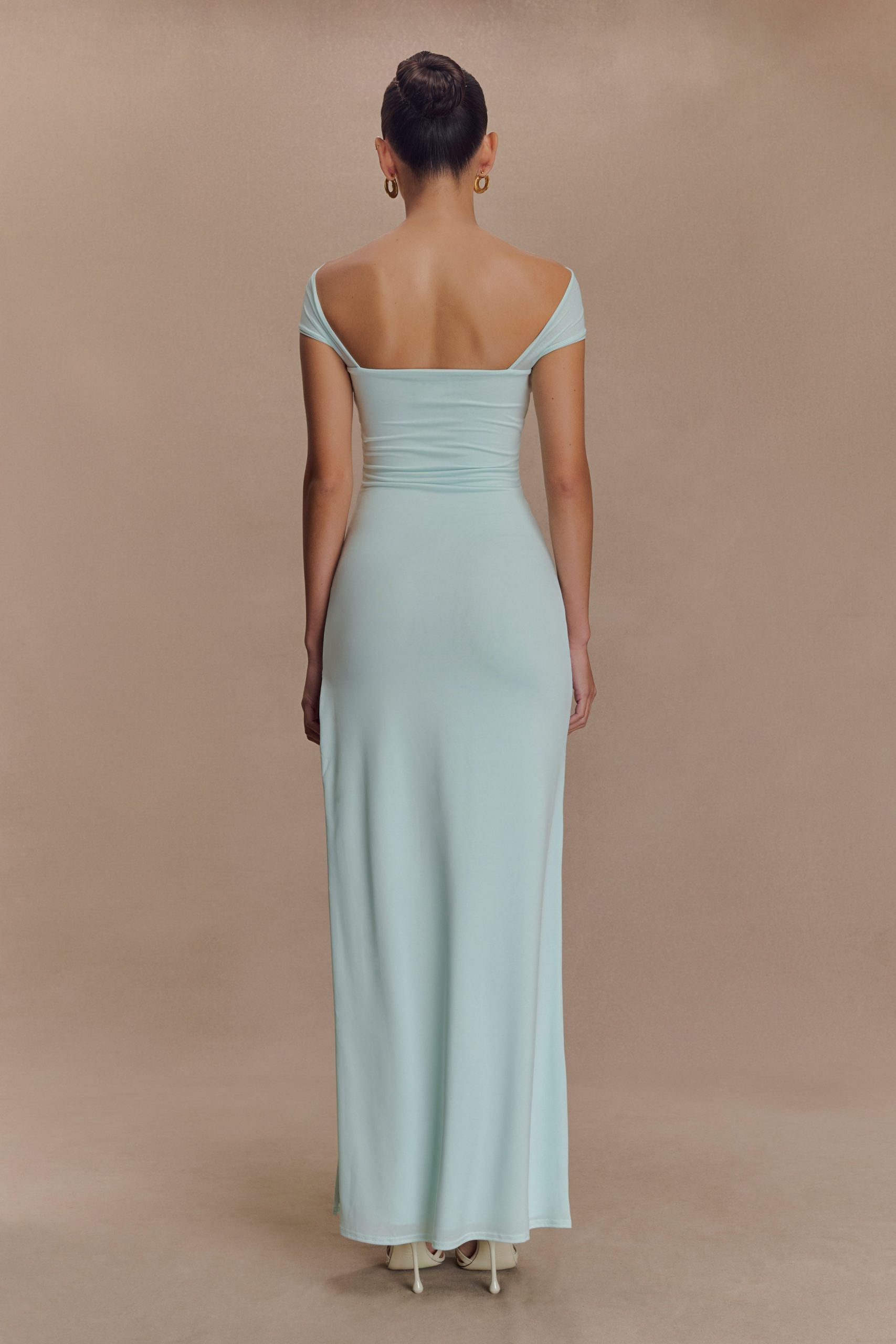 Aurora Slinky And Mesh Split Maxi Dress - Lagoon - Image 2